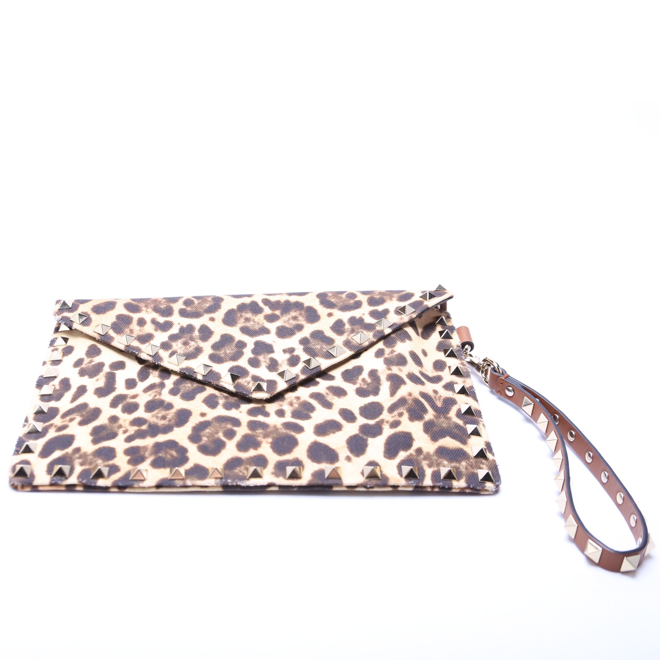 Rockstud Envelope Wristlet Clutch Leopard