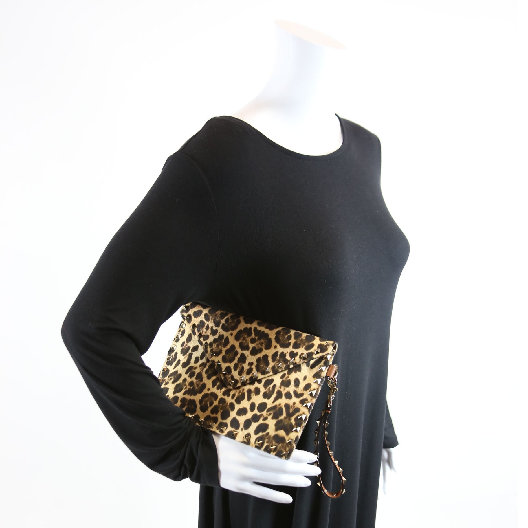 Rockstud Envelope Wristlet Clutch Leopard