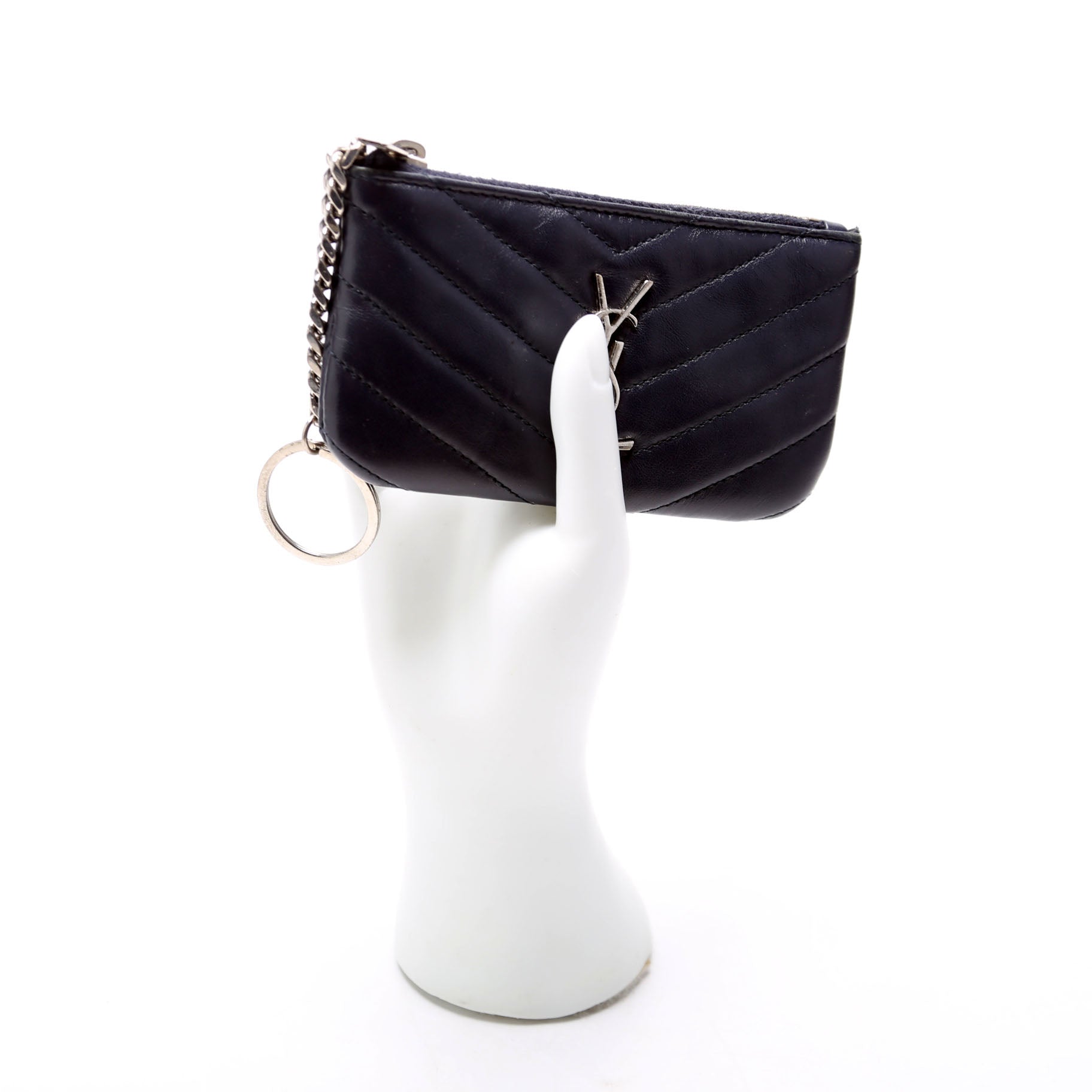 438386 Calfskin Matelasse Key Pouch Black