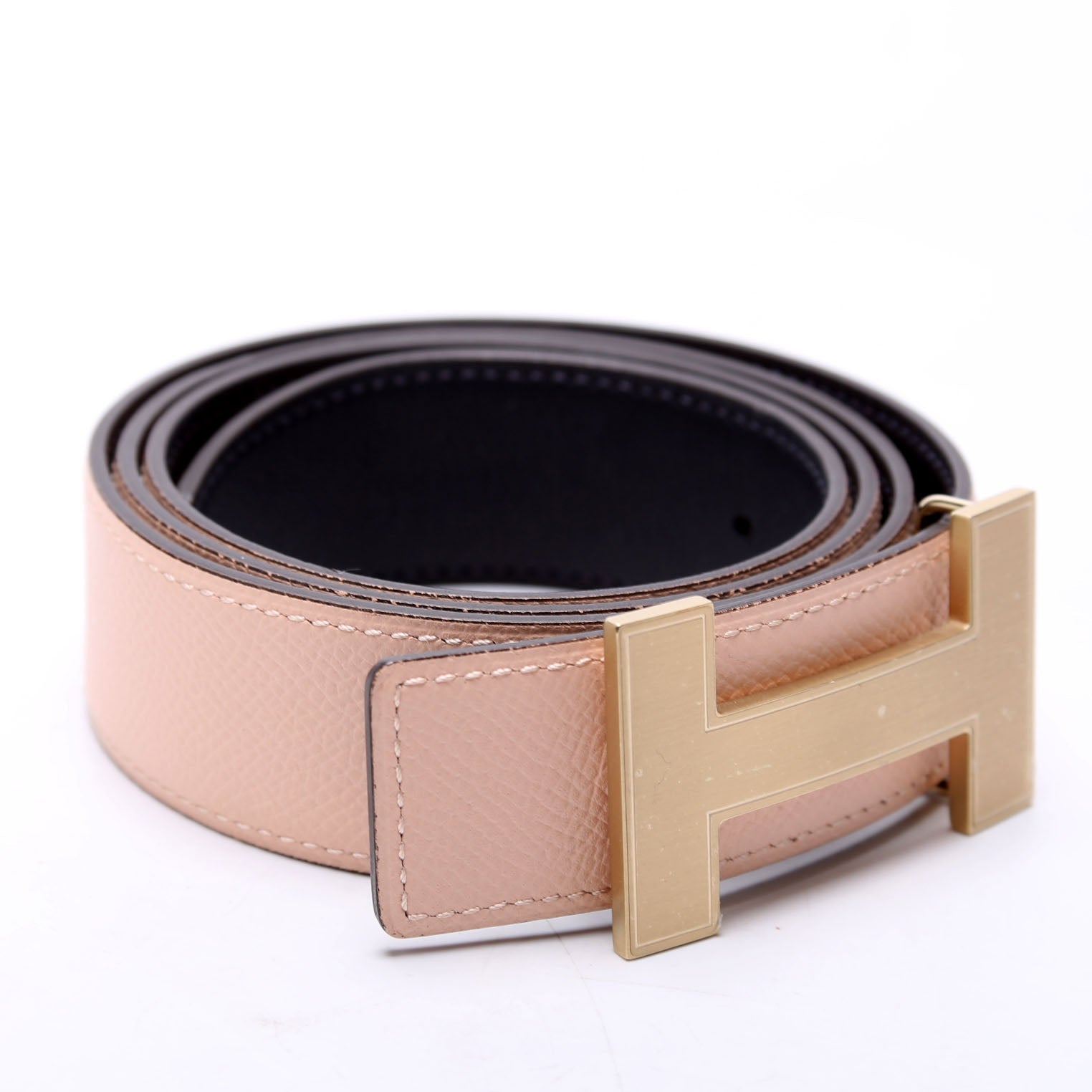H Focus Reversible Leather Belt Size 90 Pink/Navy