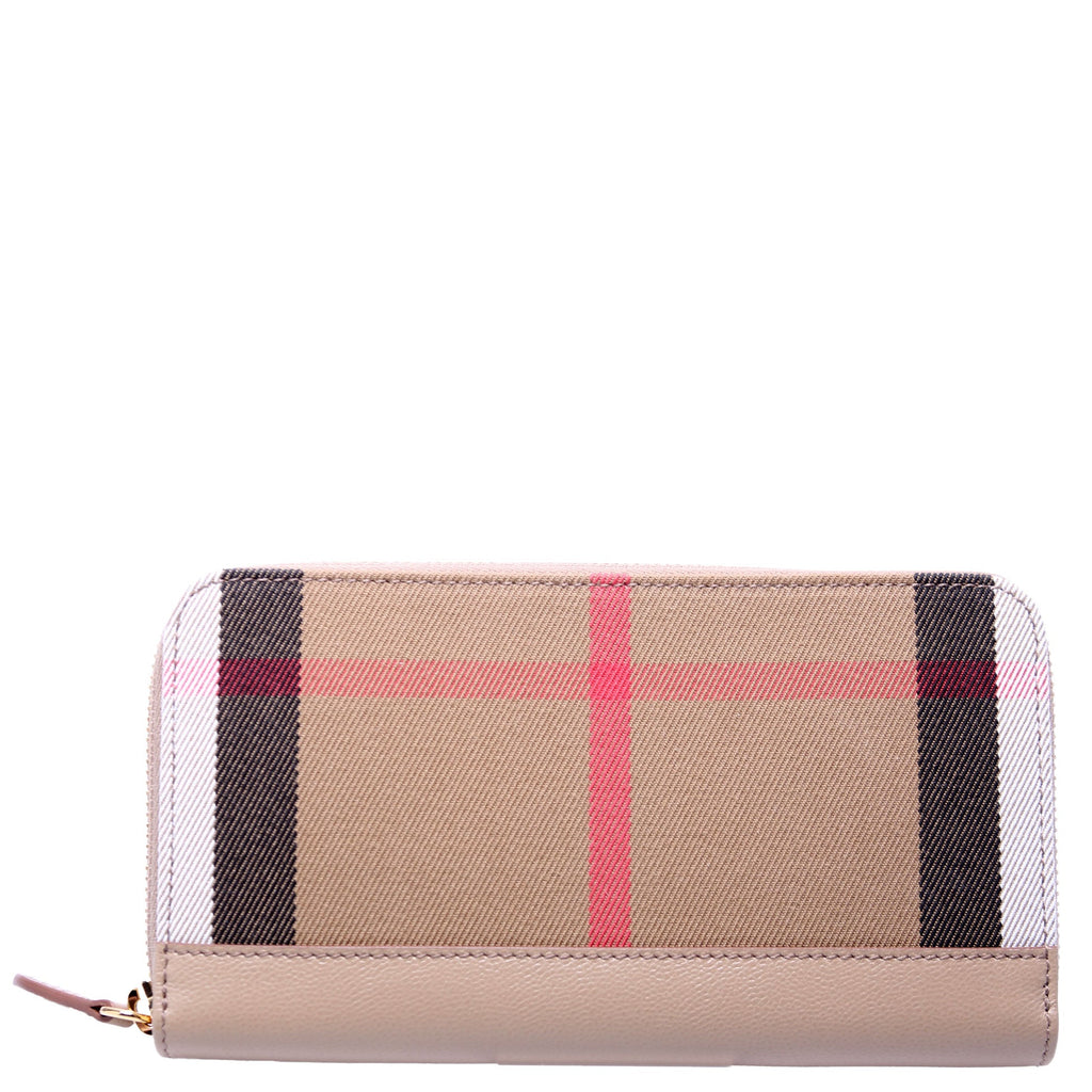 8084519 House Check/Leather Zip Around Wallet Brown