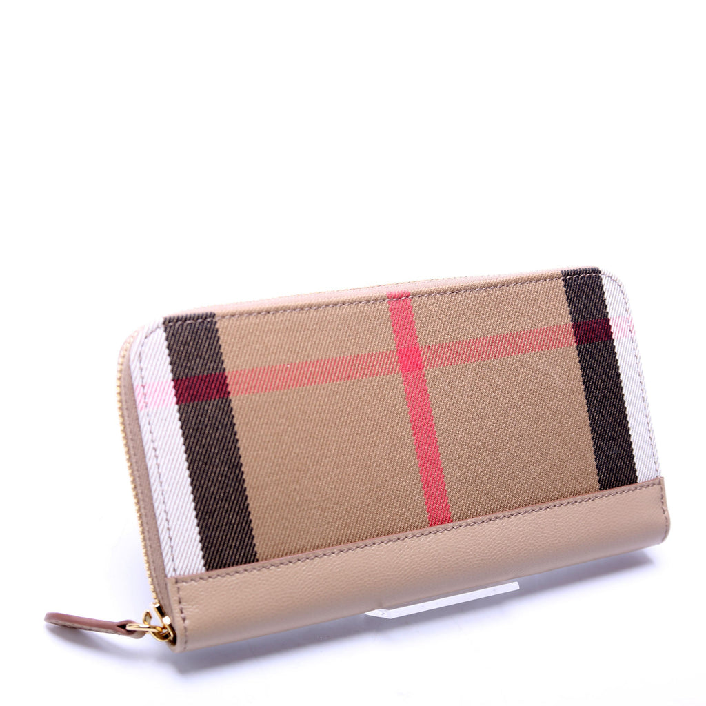8084519 House Check/Leather Zip Around Wallet Brown
