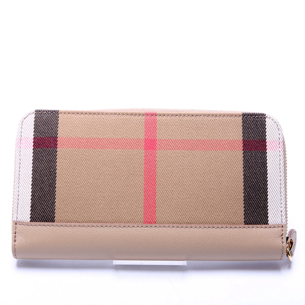 8084519 House Check/Leather Zip Around Wallet Brown