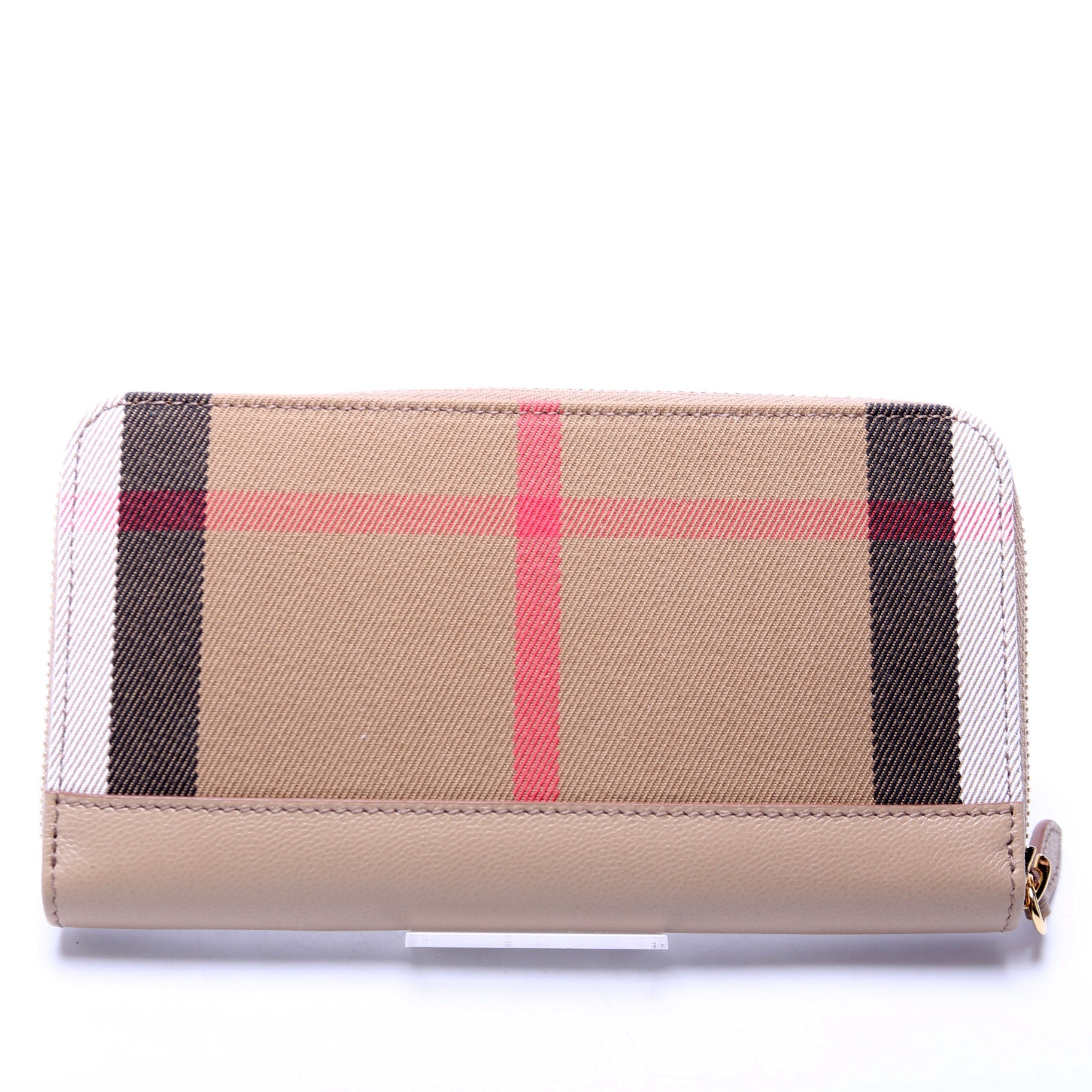 8084519 House Check/Leather Zip Around Wallet Brown