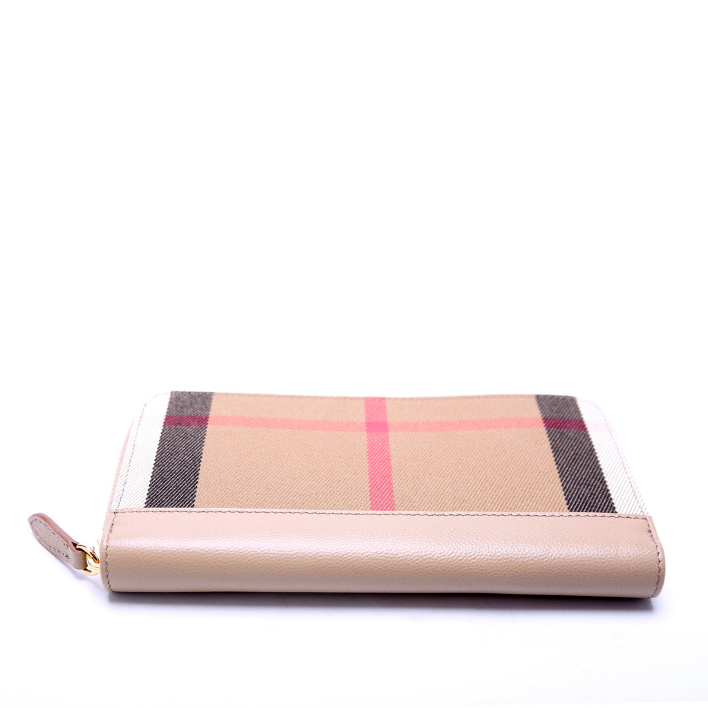 8084519 House Check/Leather Zip Around Wallet Brown