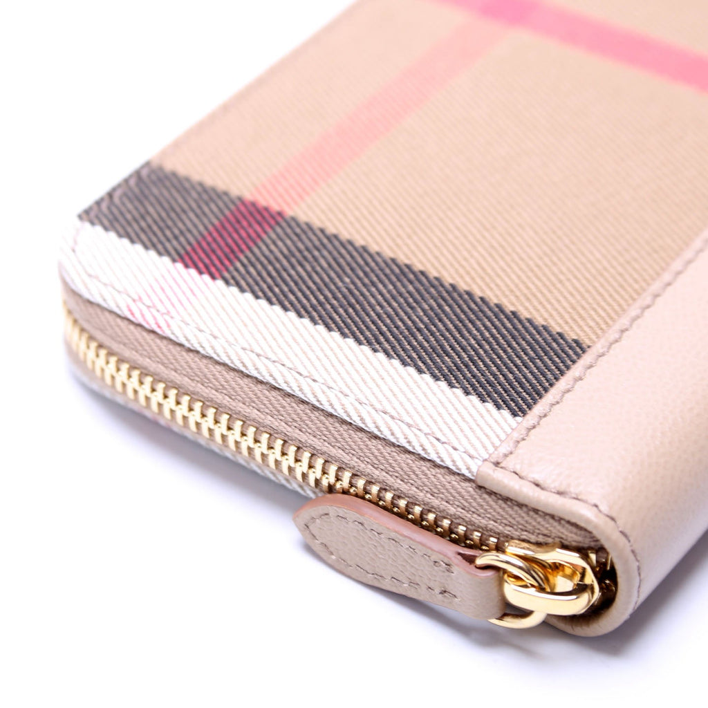 8084519 House Check/Leather Zip Around Wallet Brown