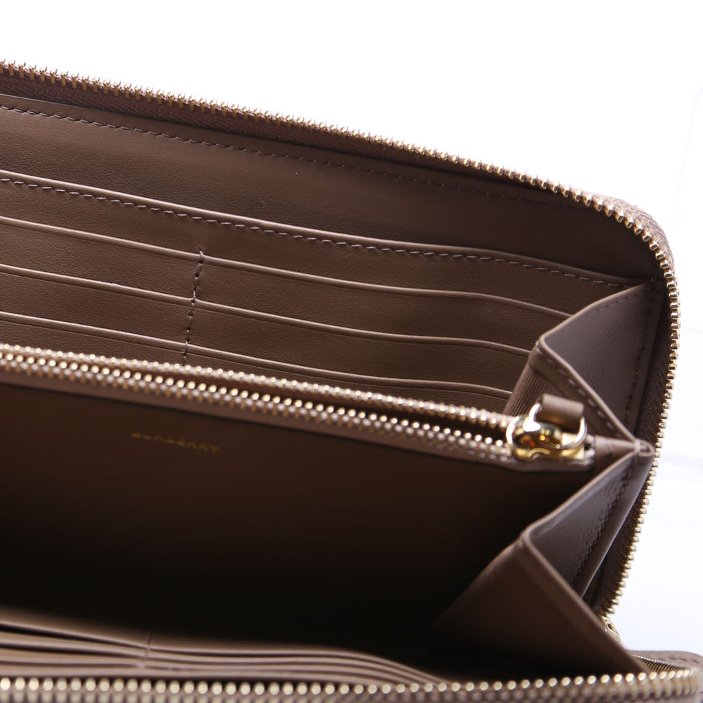 8084519 House Check/Leather Zip Around Wallet Brown