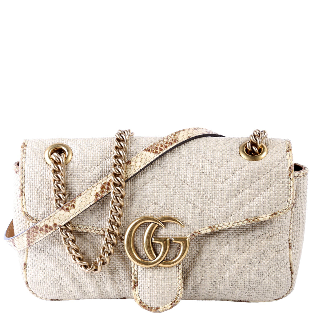 443497 Marmont GG Raffia Snakeskin Shoulder Small Flap