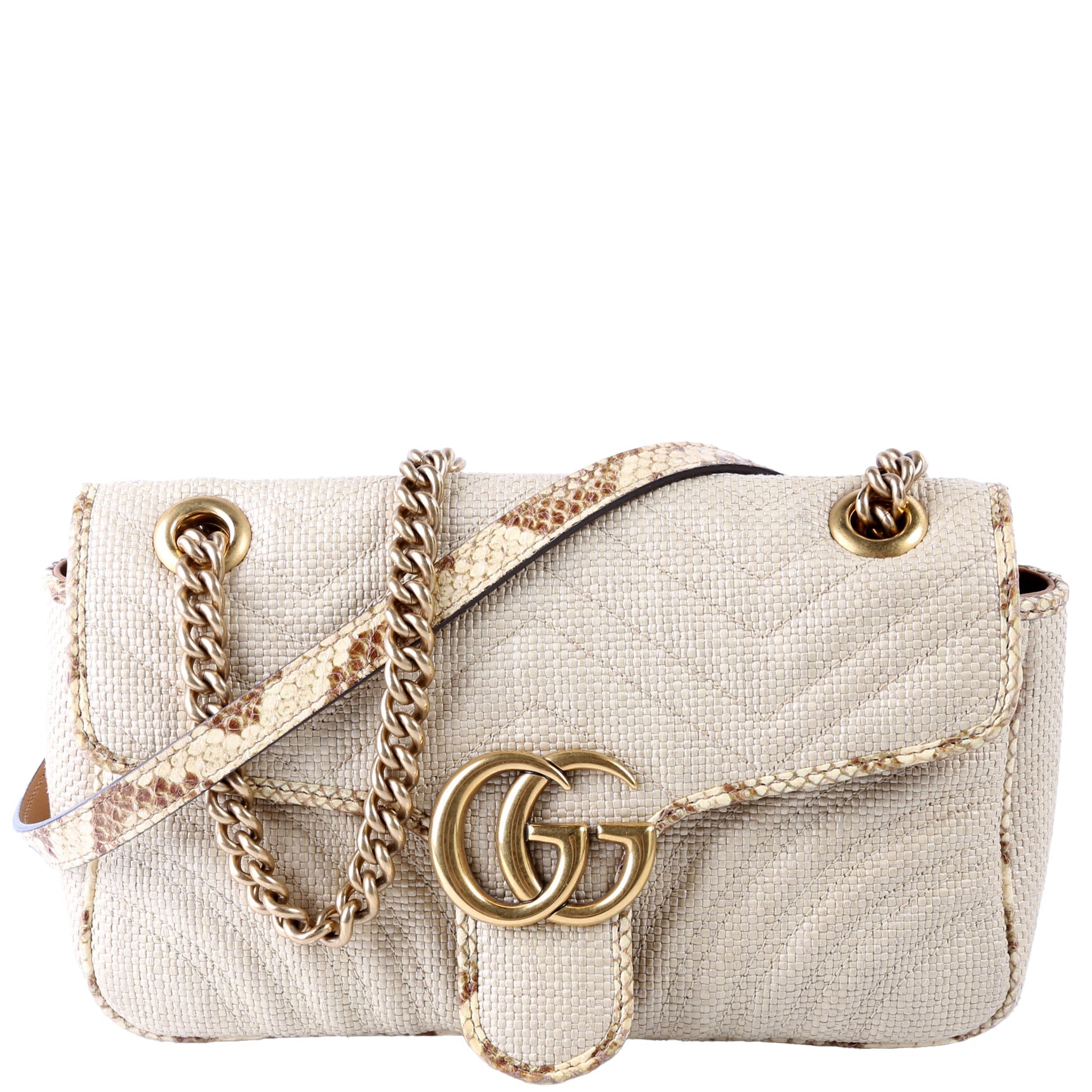 443497 Marmont GG Raffia Snakeskin Shoulder Small Flap