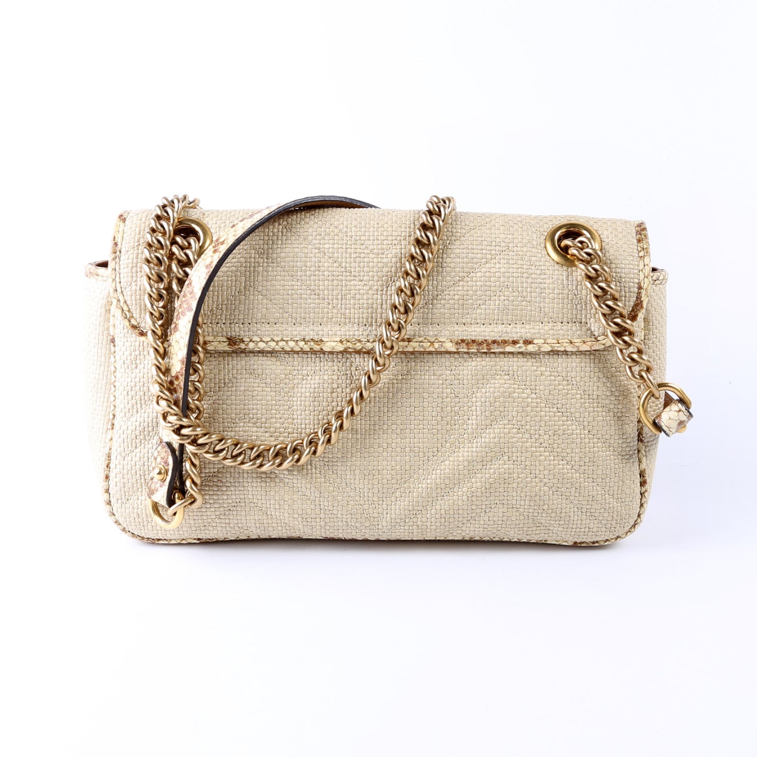 443497 Marmont GG Raffia Snakeskin Shoulder Small Flap