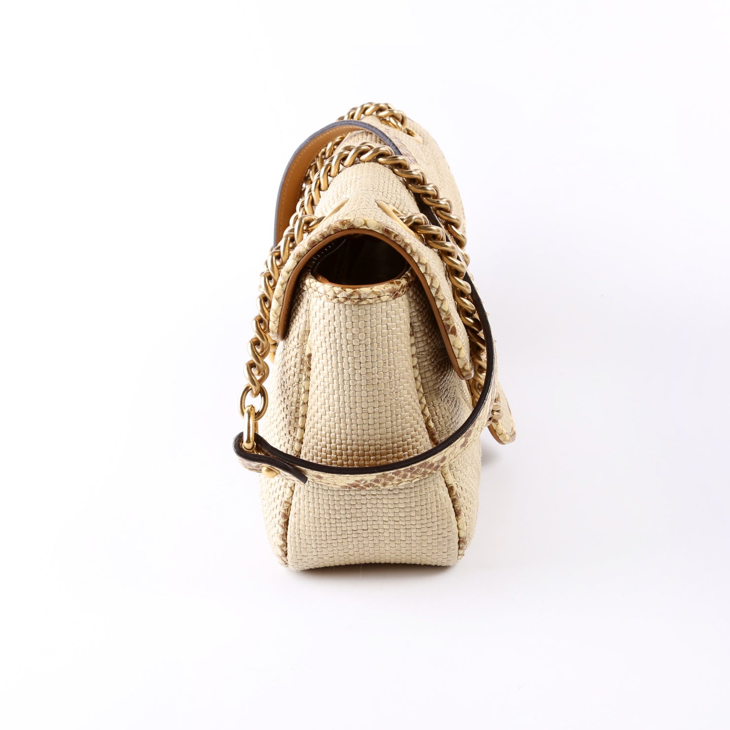 443497 Marmont GG Raffia Snakeskin Shoulder Small Flap