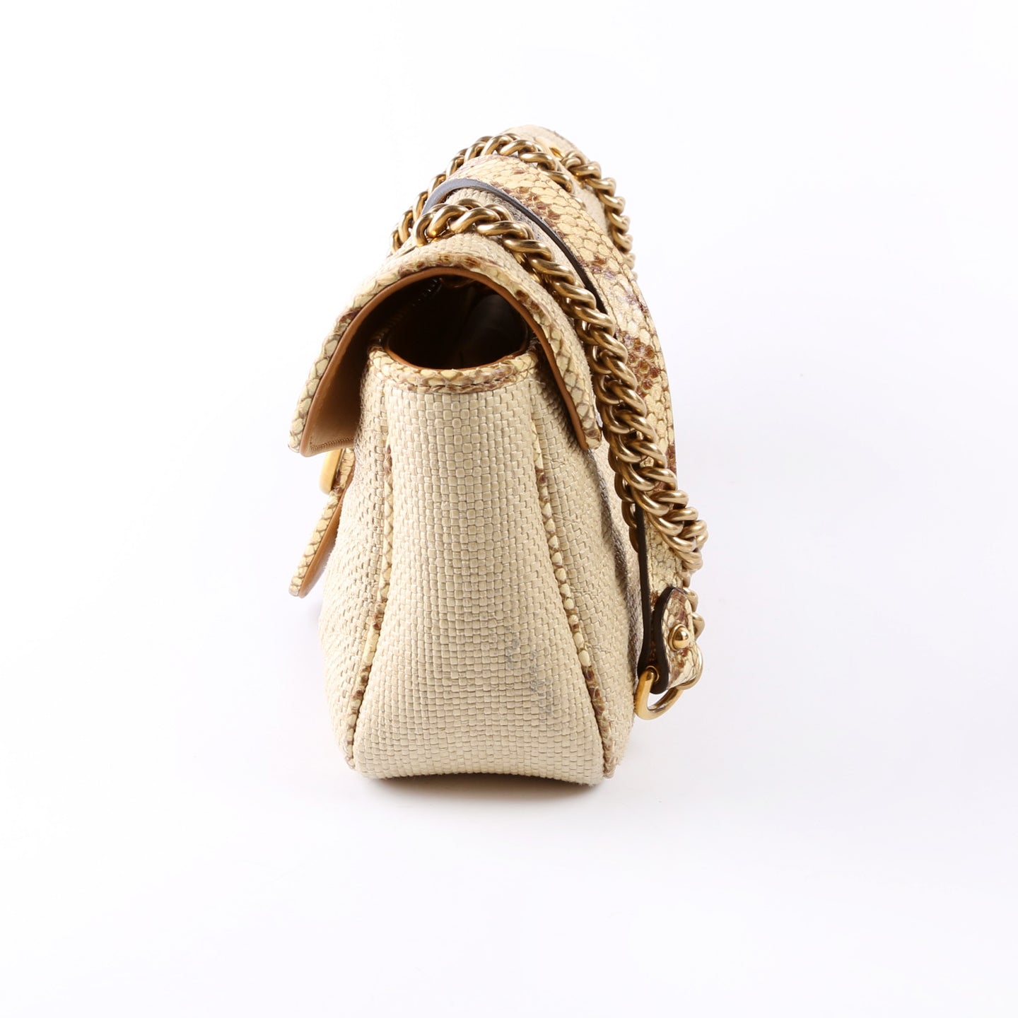 443497 Marmont GG Raffia Snakeskin Shoulder Small Flap
