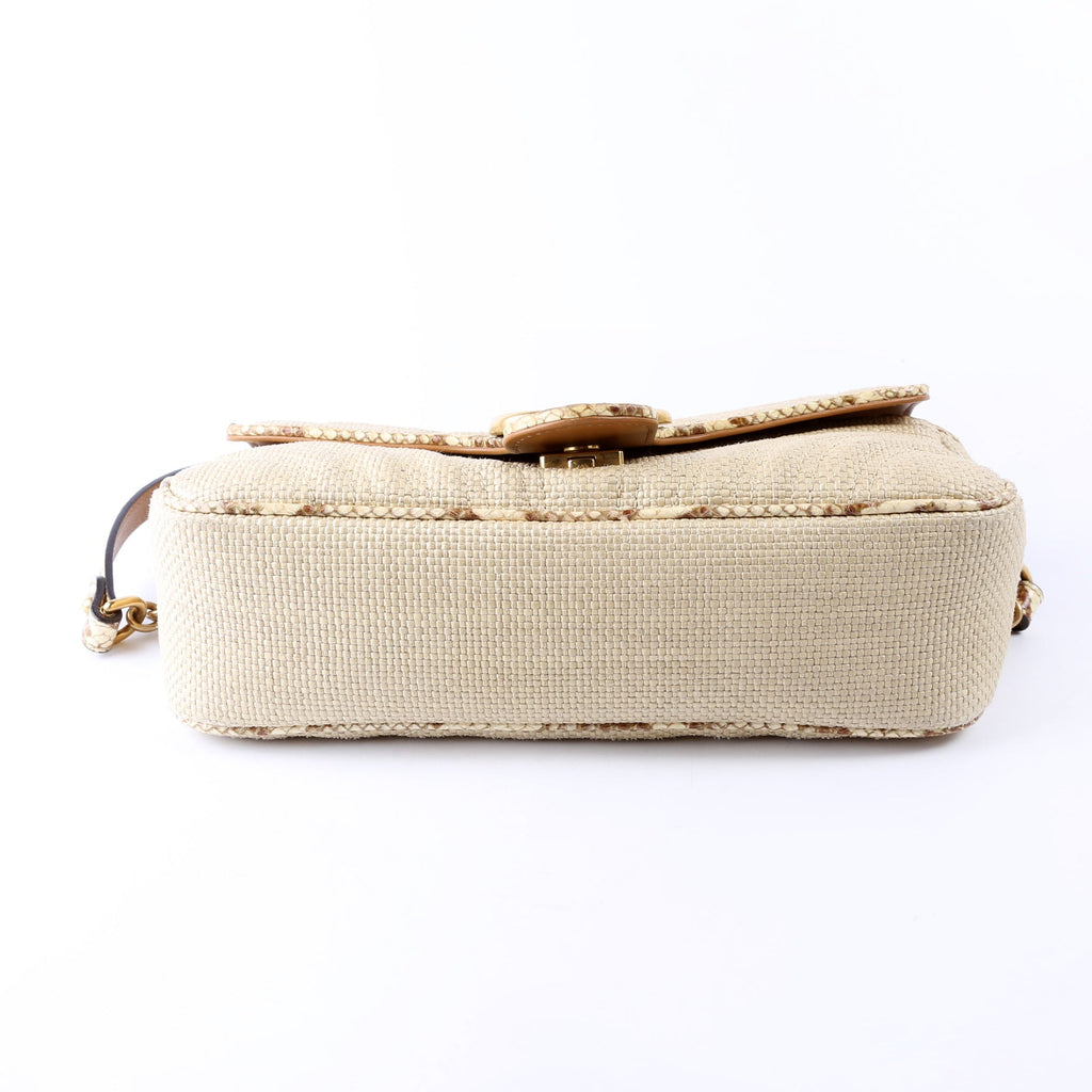 443497 Marmont GG Raffia Snakeskin Shoulder Small Flap
