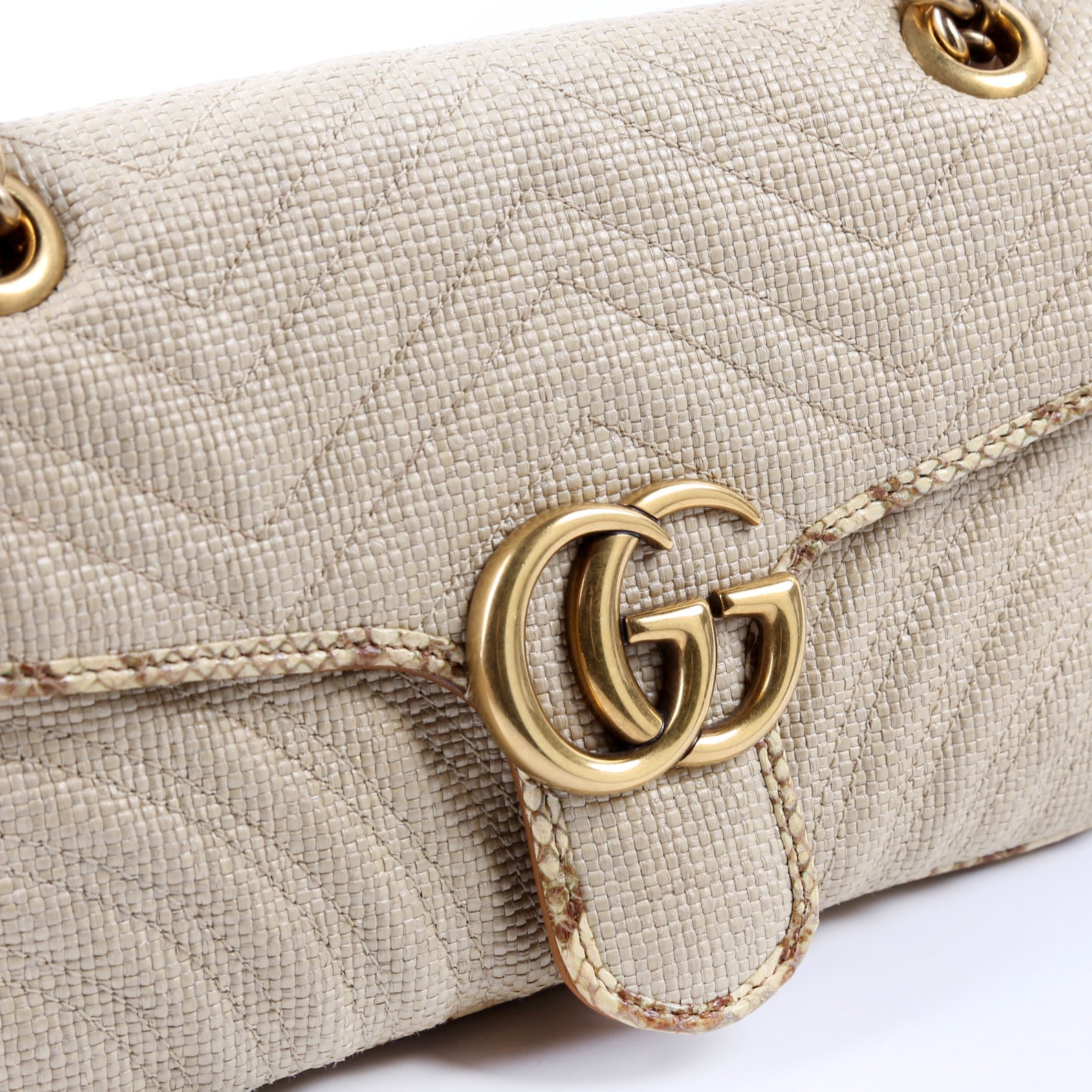 443497 Marmont GG Raffia Snakeskin Shoulder Small Flap