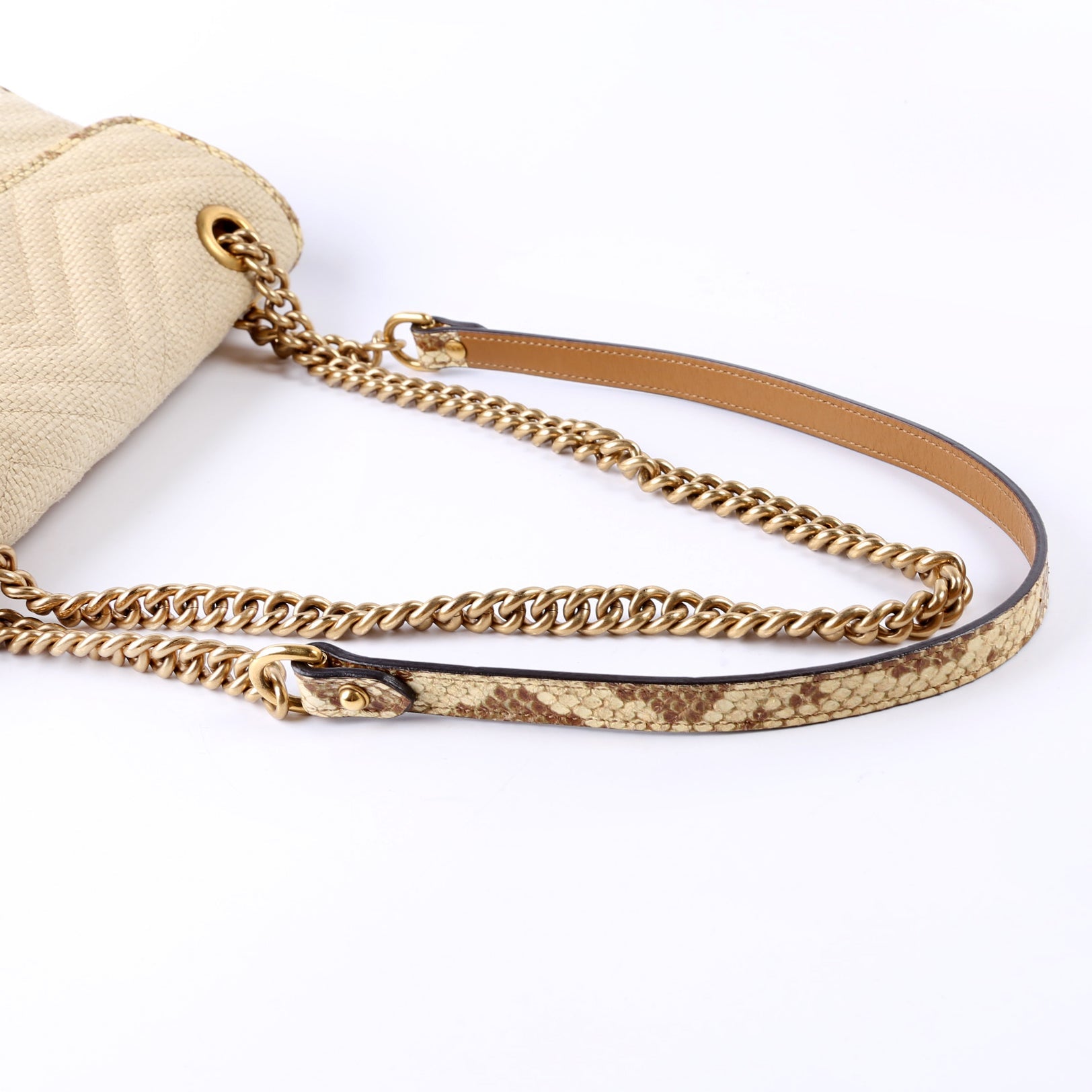 443497 Marmont GG Raffia Snakeskin Shoulder Small Flap