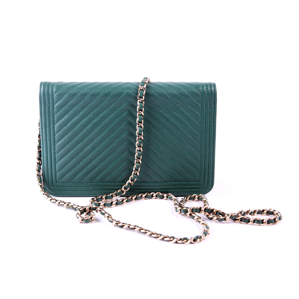 Wallet On Chain Boy Chevron Caviar Leather Green