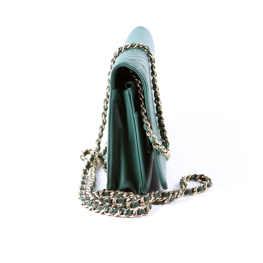 Wallet On Chain Boy Chevron Caviar Leather Green