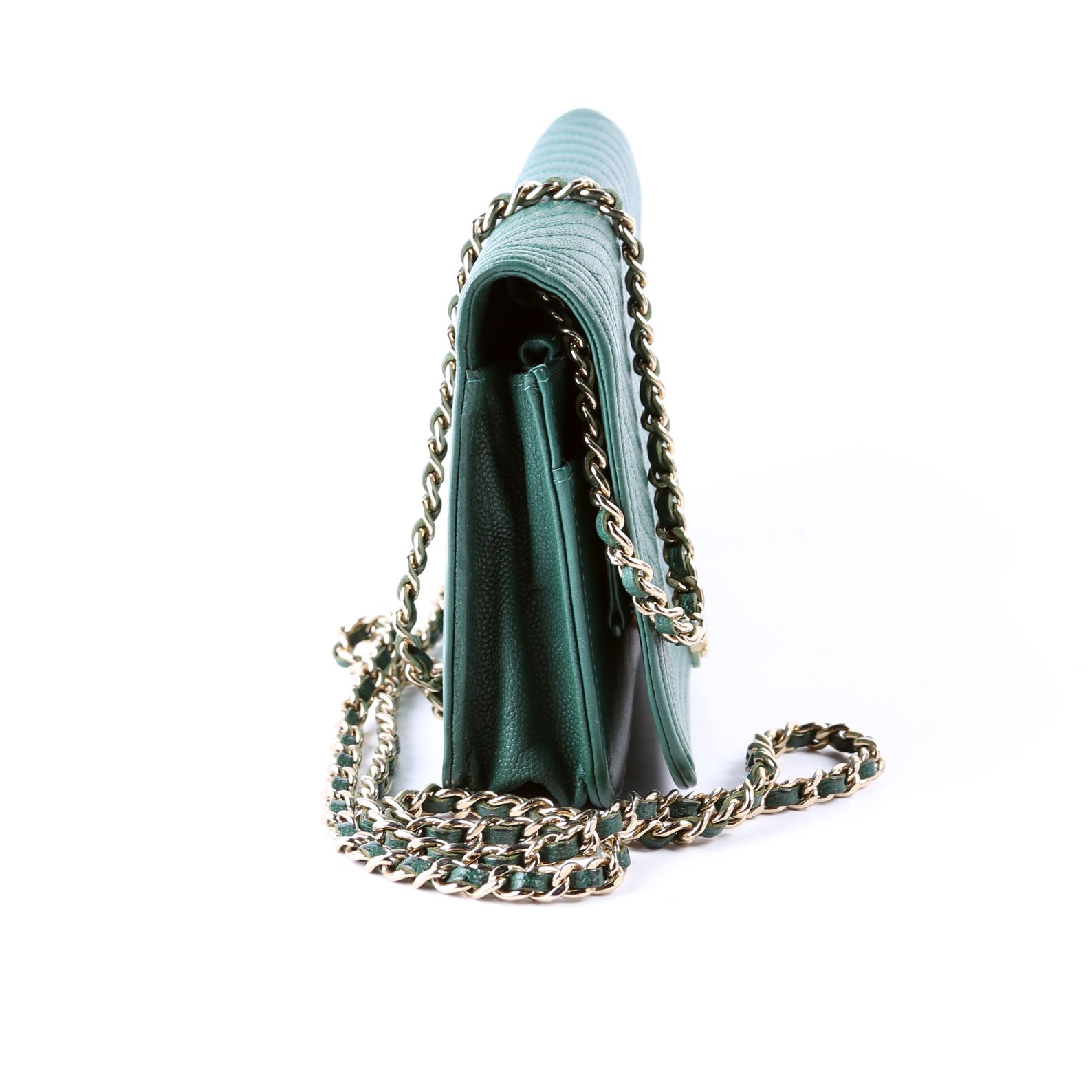 Wallet On Chain Boy Chevron Caviar Leather Green