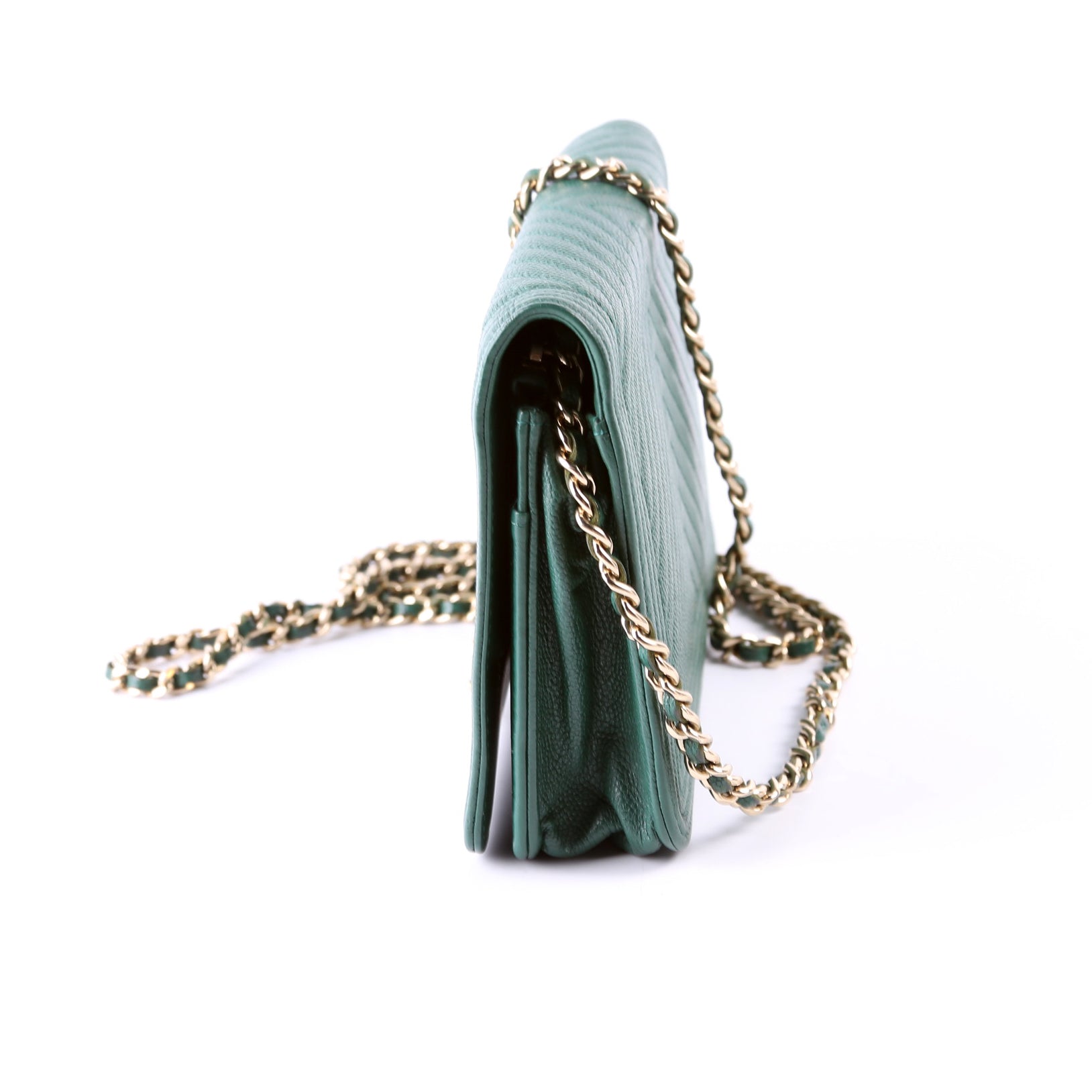 Wallet On Chain Boy Chevron Caviar Leather Green