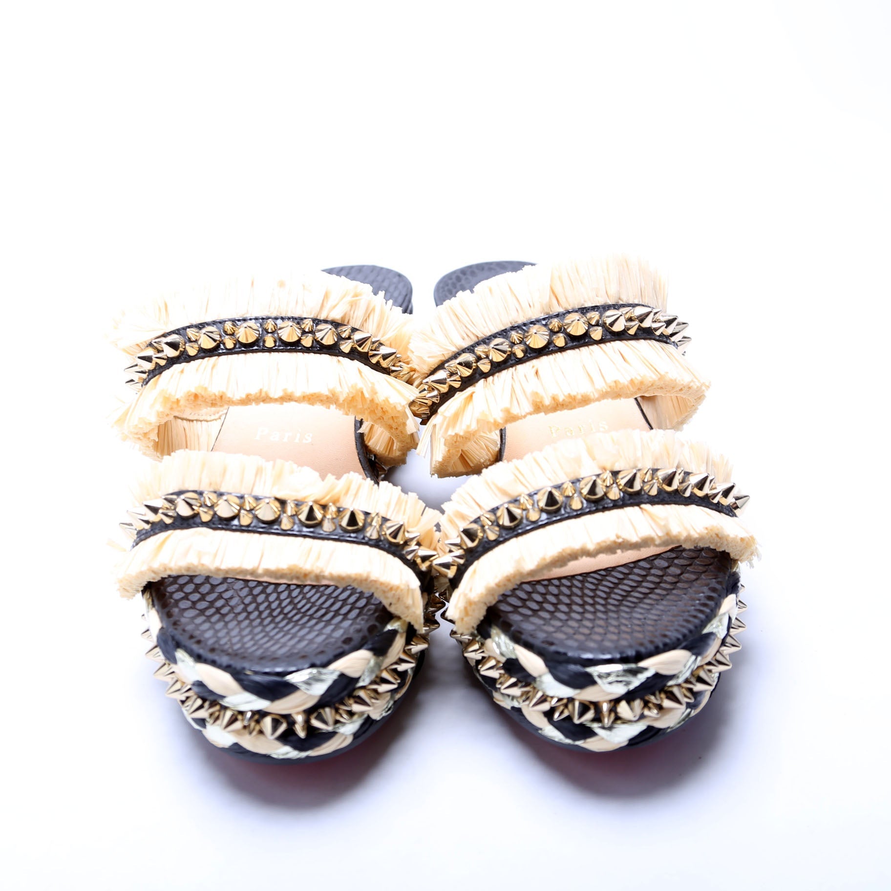 Voltinoudou Raffia Studded Spike Sandals Siz 39