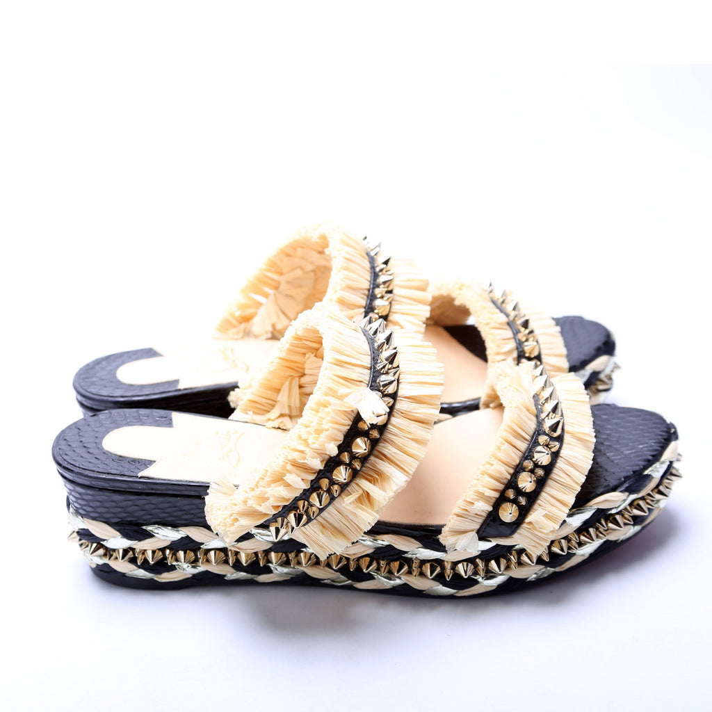 Voltinoudou Raffia Studded Spike Sandals Siz 39