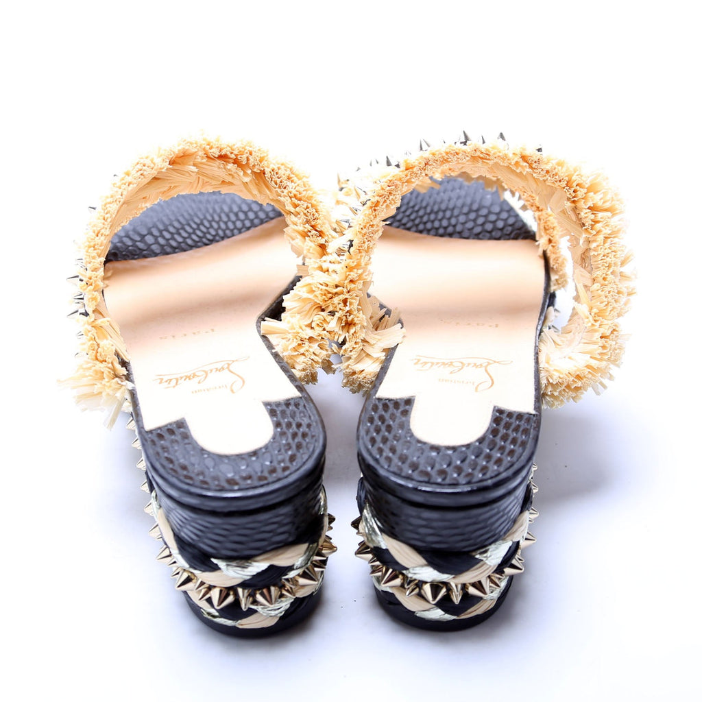 Voltinoudou Raffia Studded Spike Sandals Siz 39