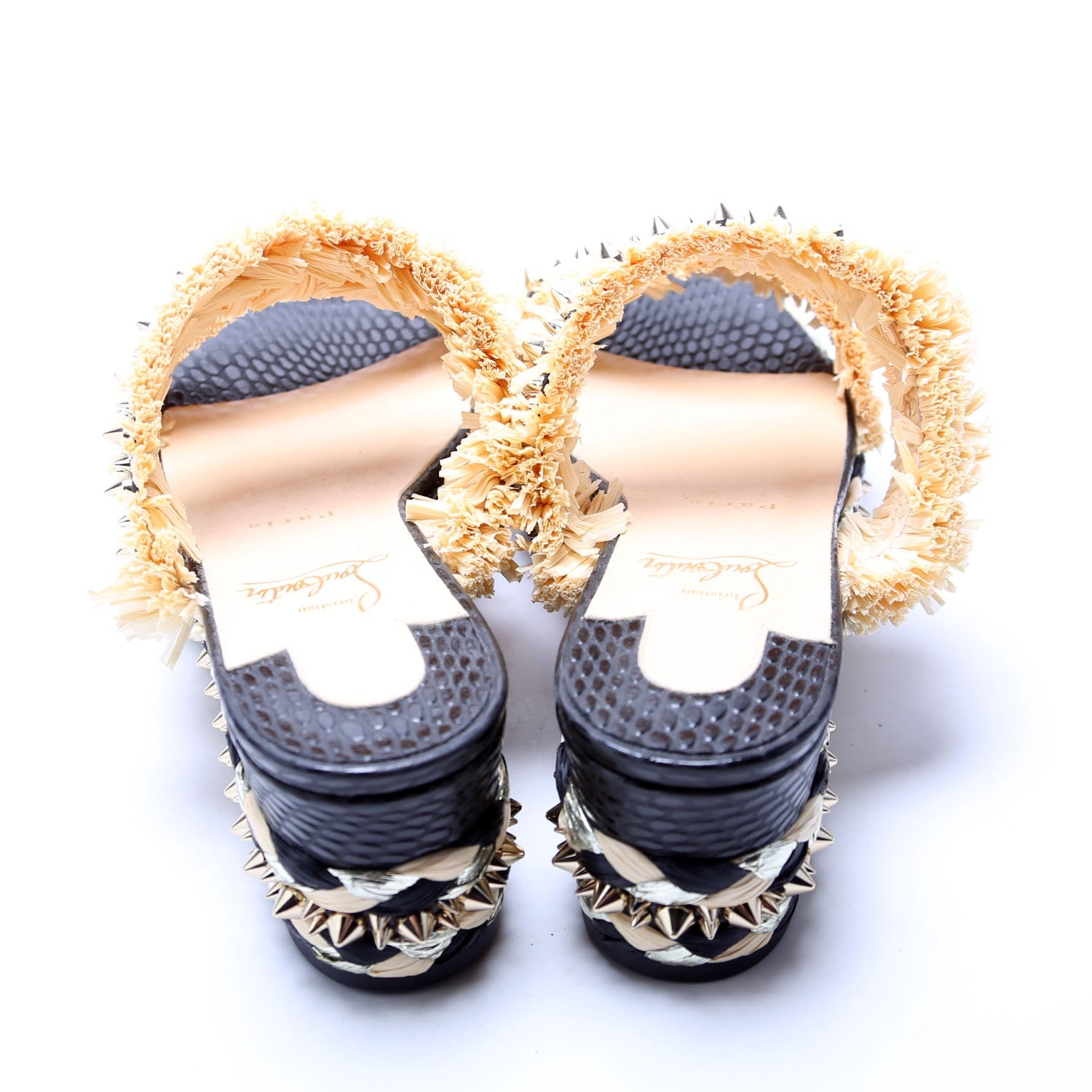Voltinoudou Raffia Studded Spike Sandals Siz 39