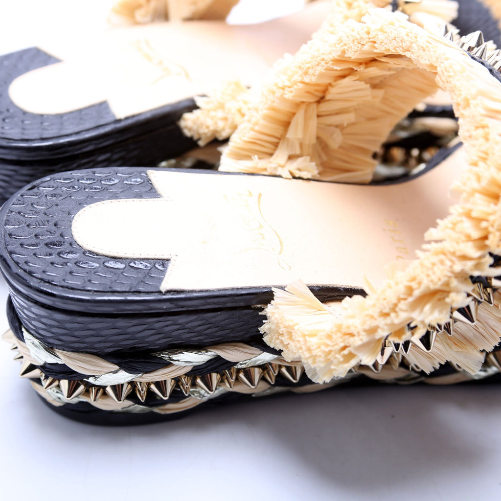 Voltinoudou Raffia Studded Spike Sandals Siz 39