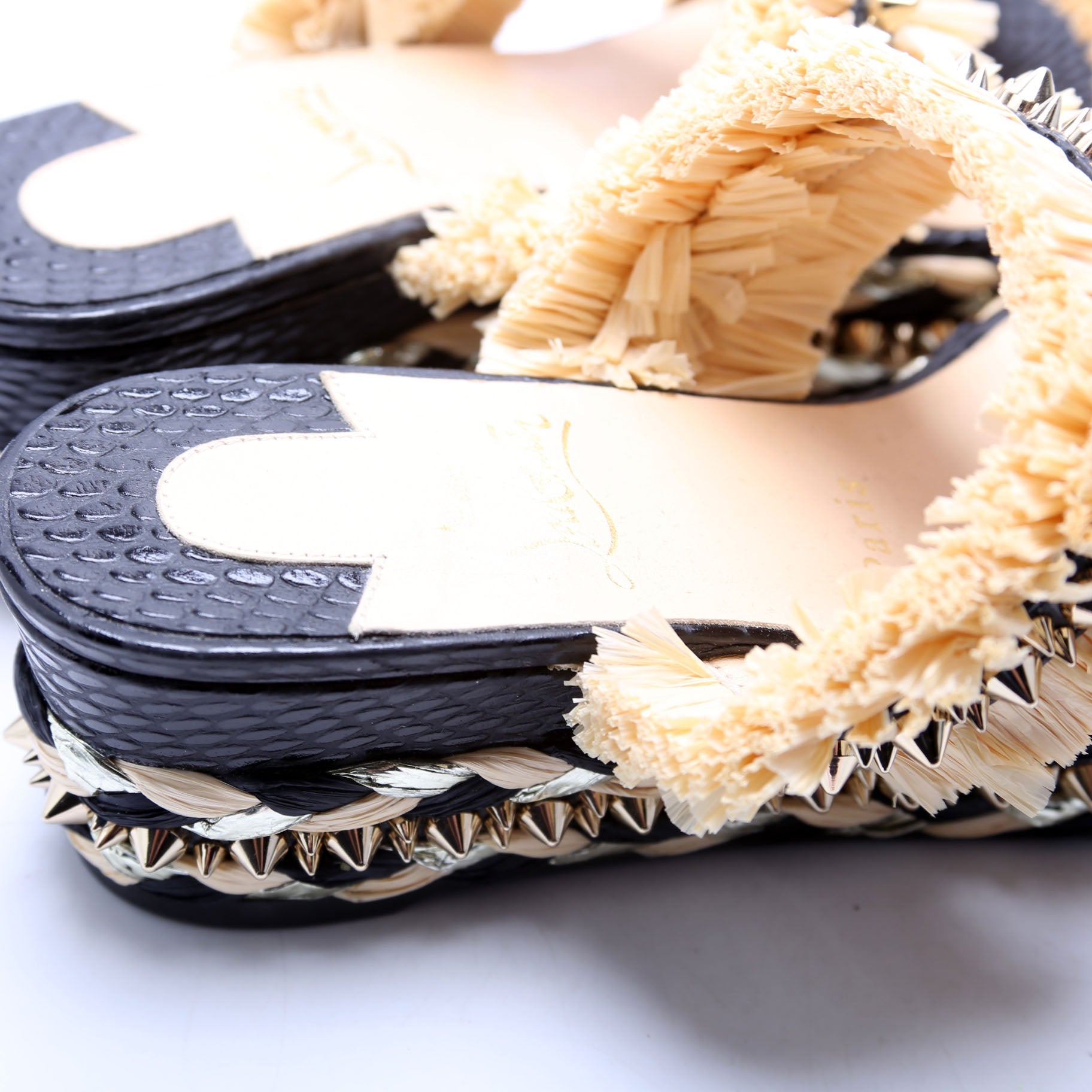 Voltinoudou Raffia Studded Spike Sandals Siz 39
