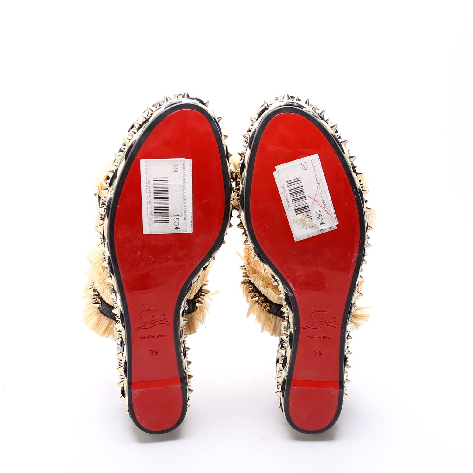 Voltinoudou Raffia Studded Spike Sandals Siz 39