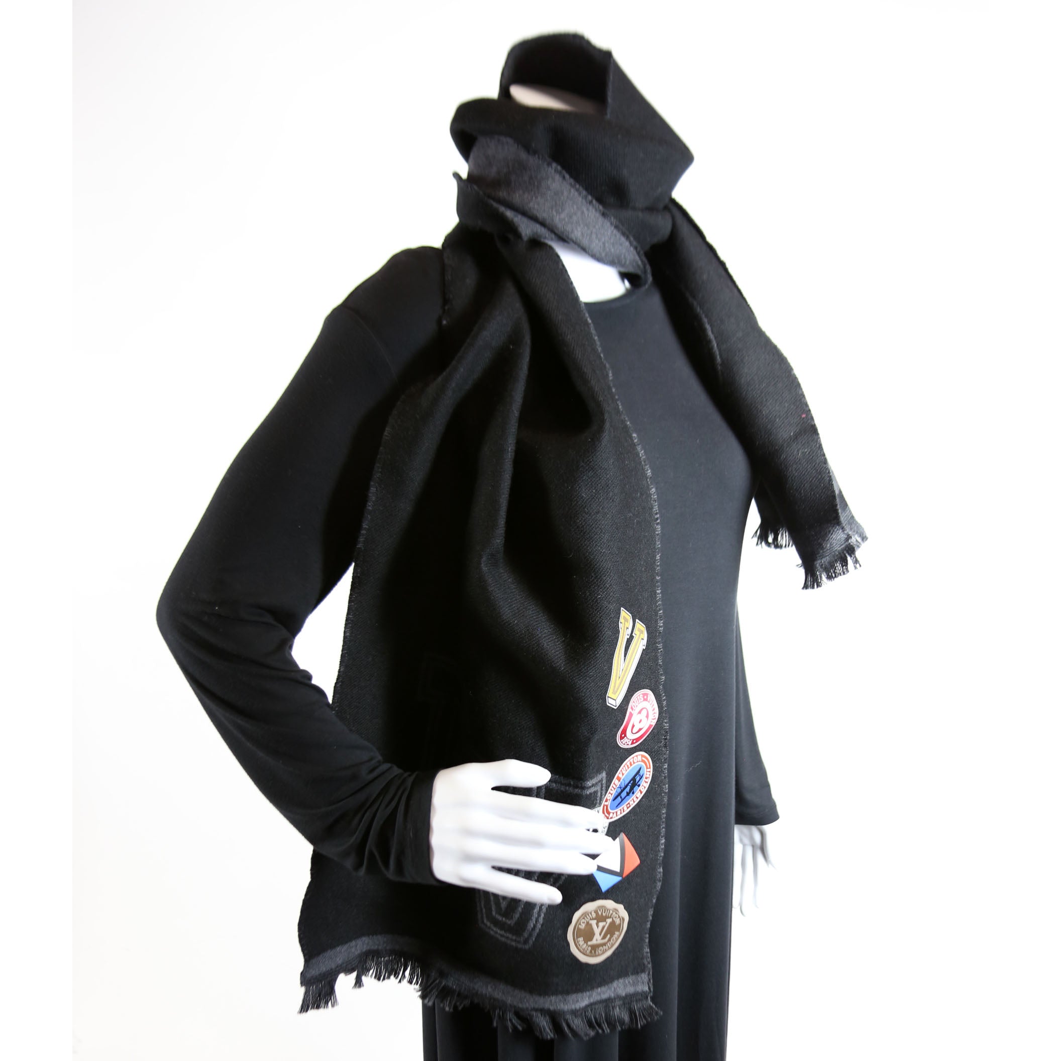 LV College League Fringe Wool Scarf Black