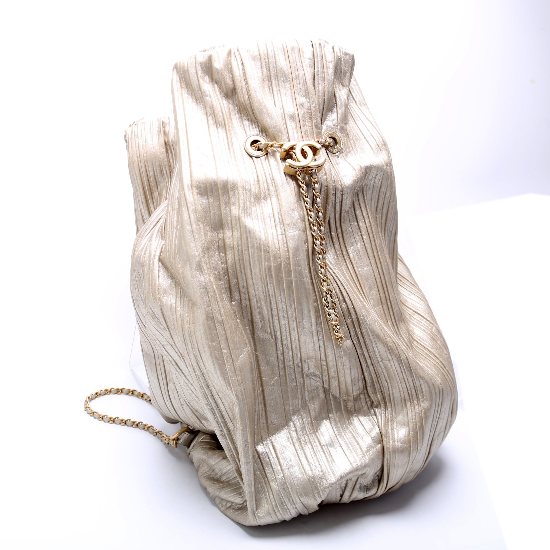 Coco Pleats Drawstring Iridescent Bag 25M Gold