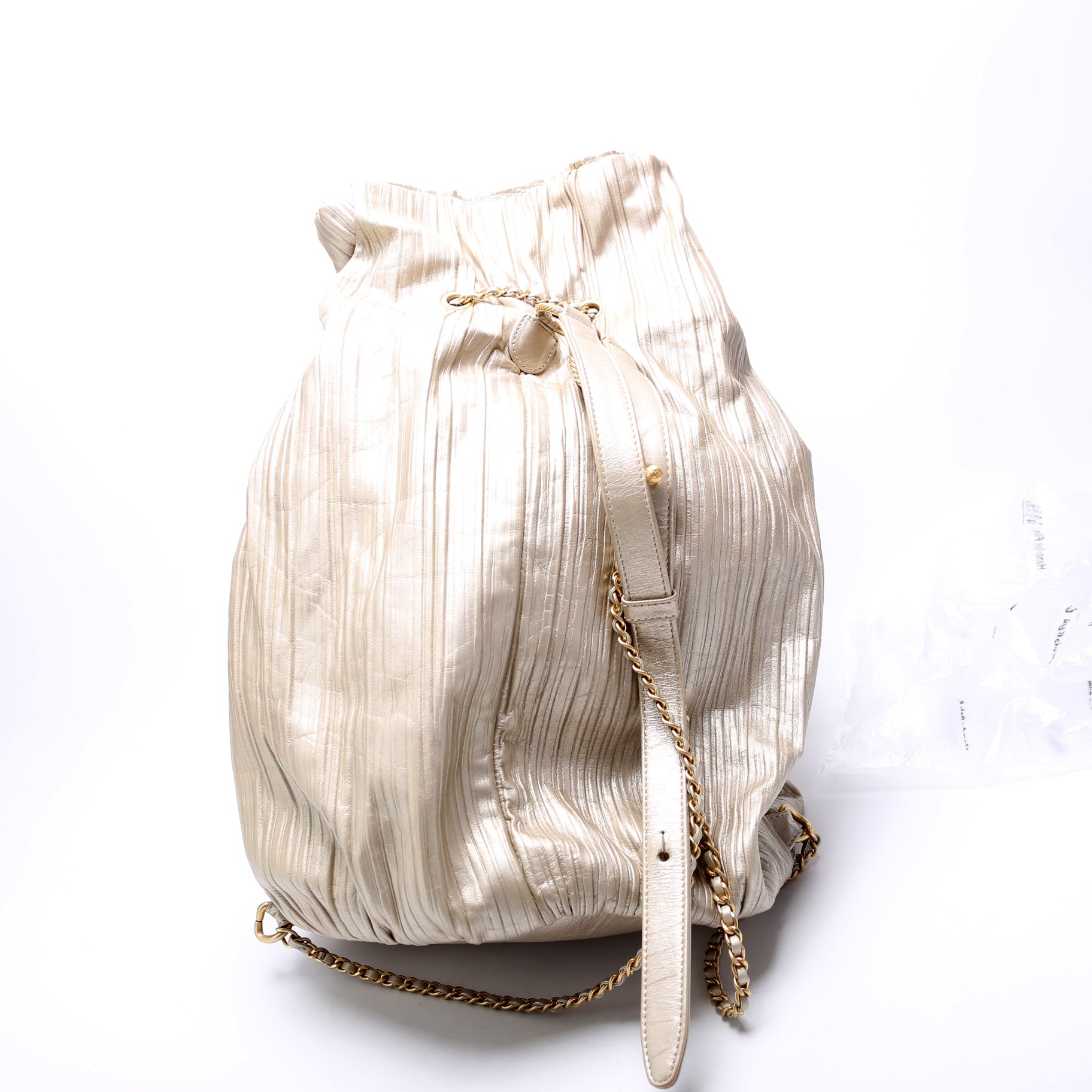 Coco Pleats Drawstring Iridescent Bag 25M Gold