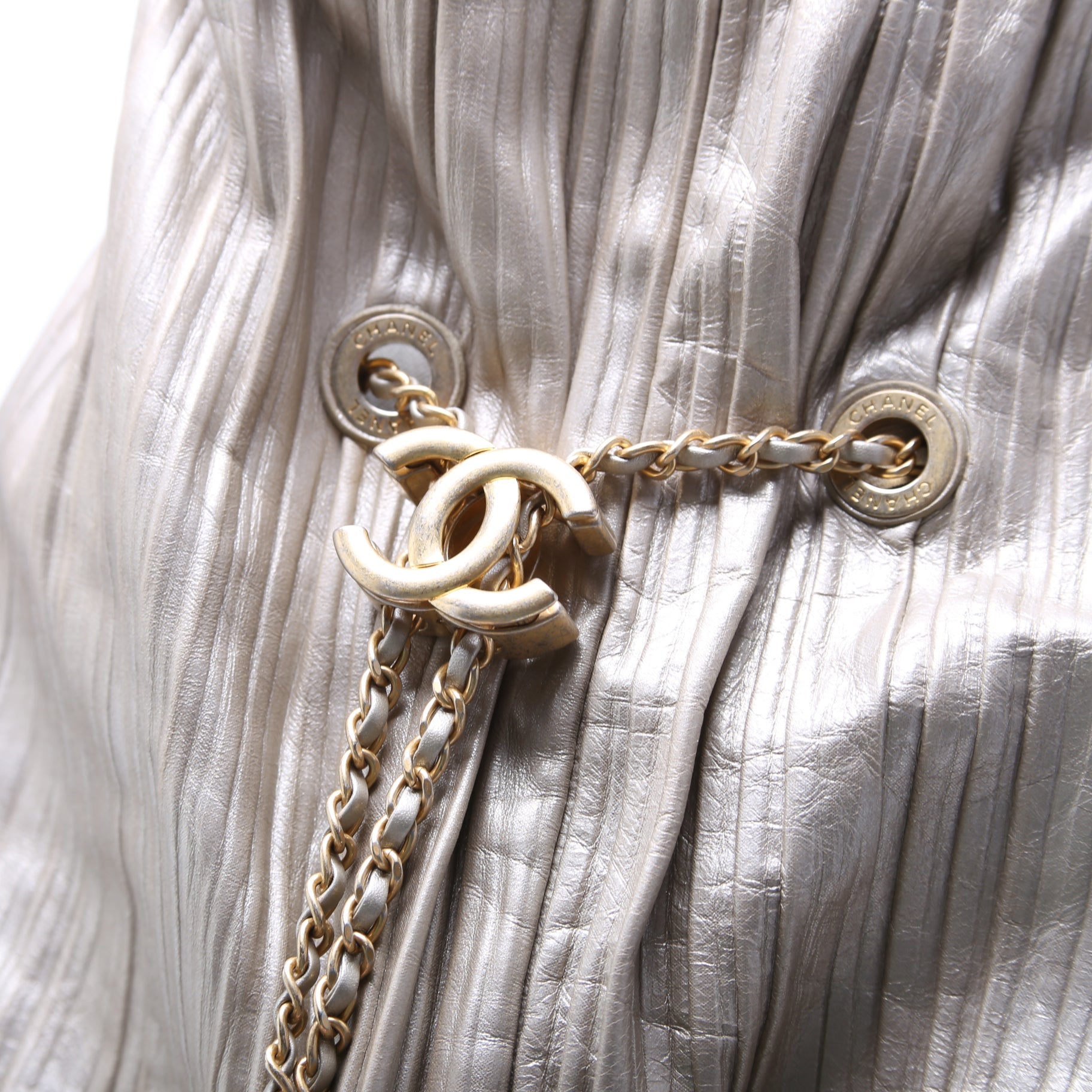 Coco Pleats Drawstring Iridescent Bag 25M Gold