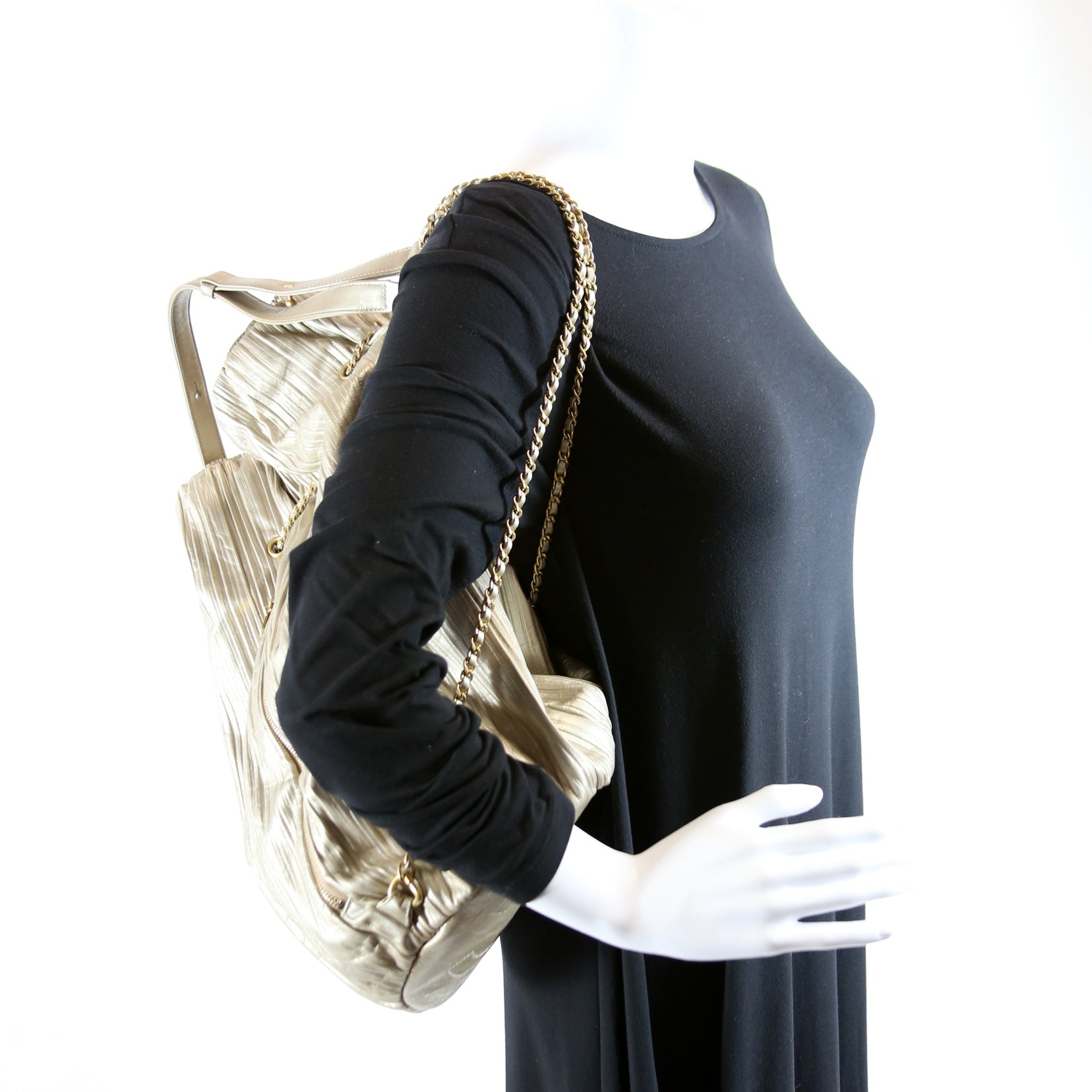 Coco Pleats Drawstring Iridescent Bag 25M Gold