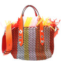 Frangibus Fringe Raffia Small Tote Multicolor