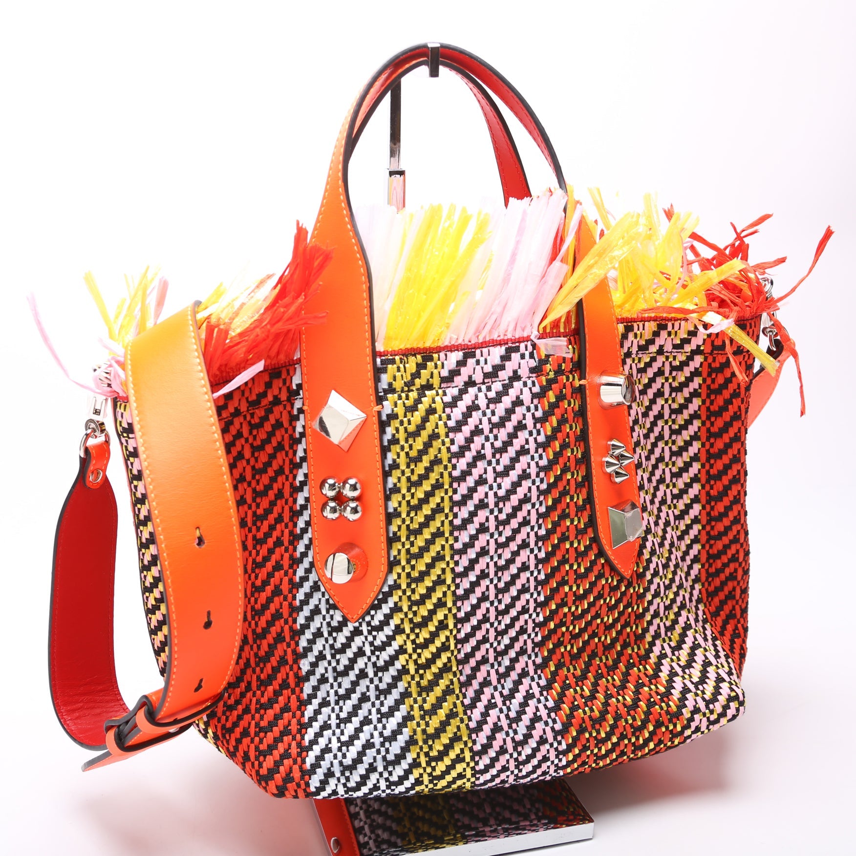 Frangibus Fringe Raffia Small Tote Multicolor