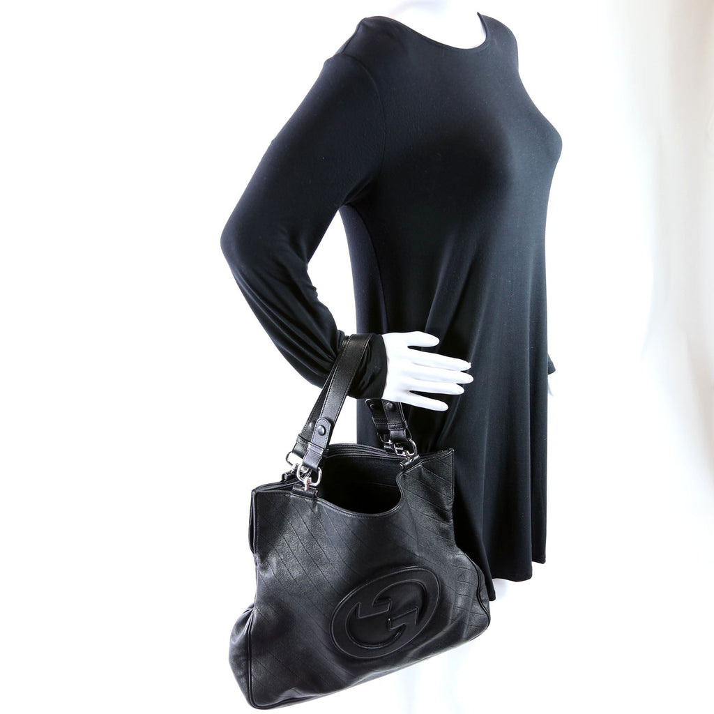 751516 Blondie Medium Leather Tote Black