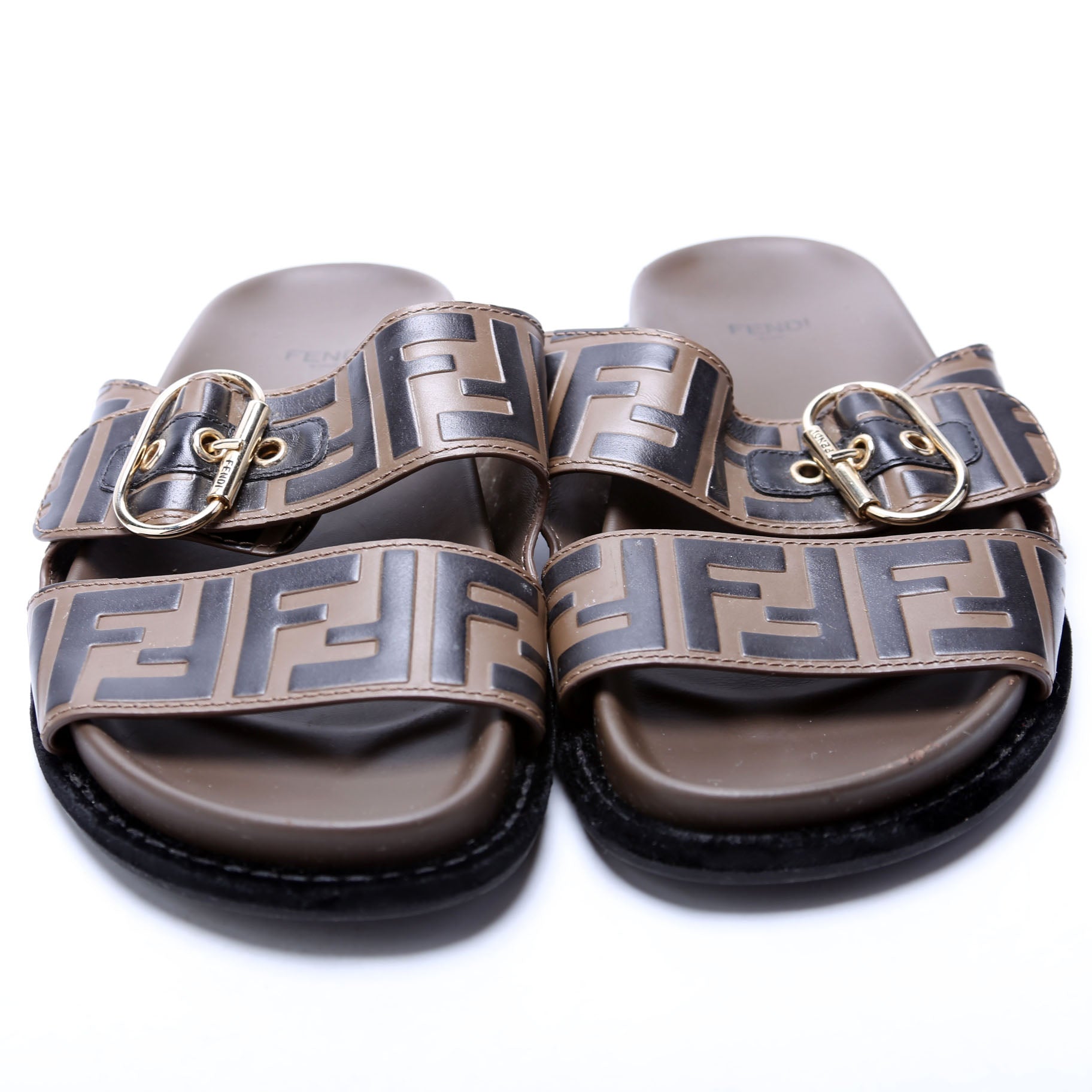 FF Logo Zucca Slides Size 37.5 Brown