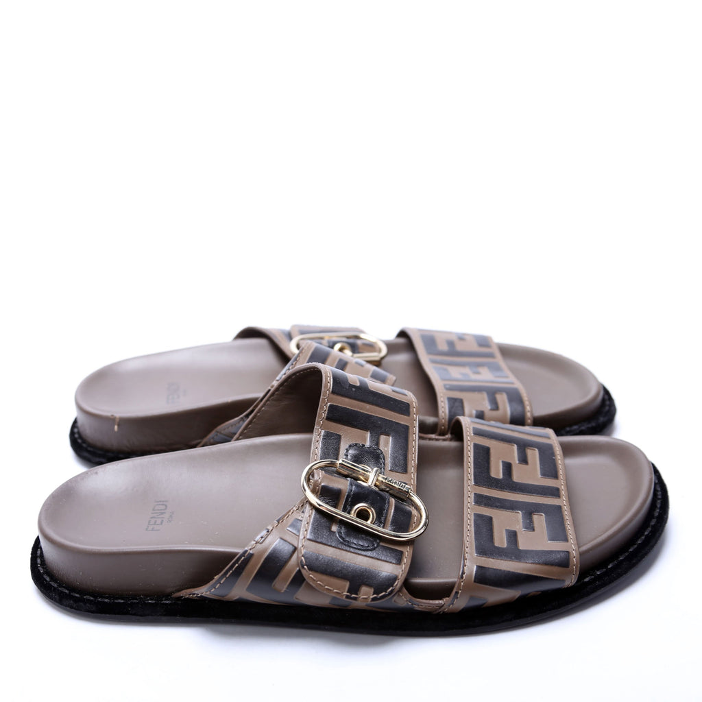 FF Logo Zucca Slides Size 37.5 Brown