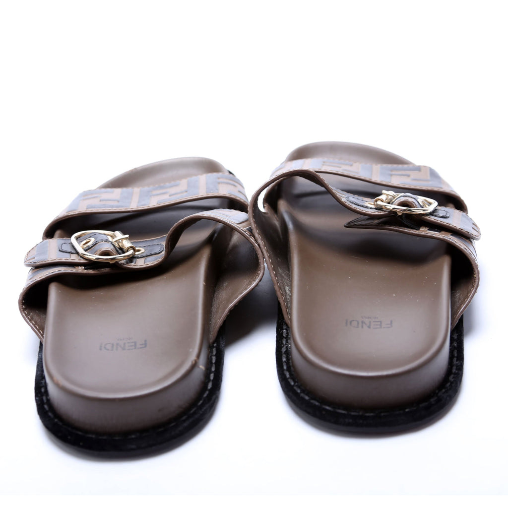 FF Logo Zucca Slides Size 37.5 Brown