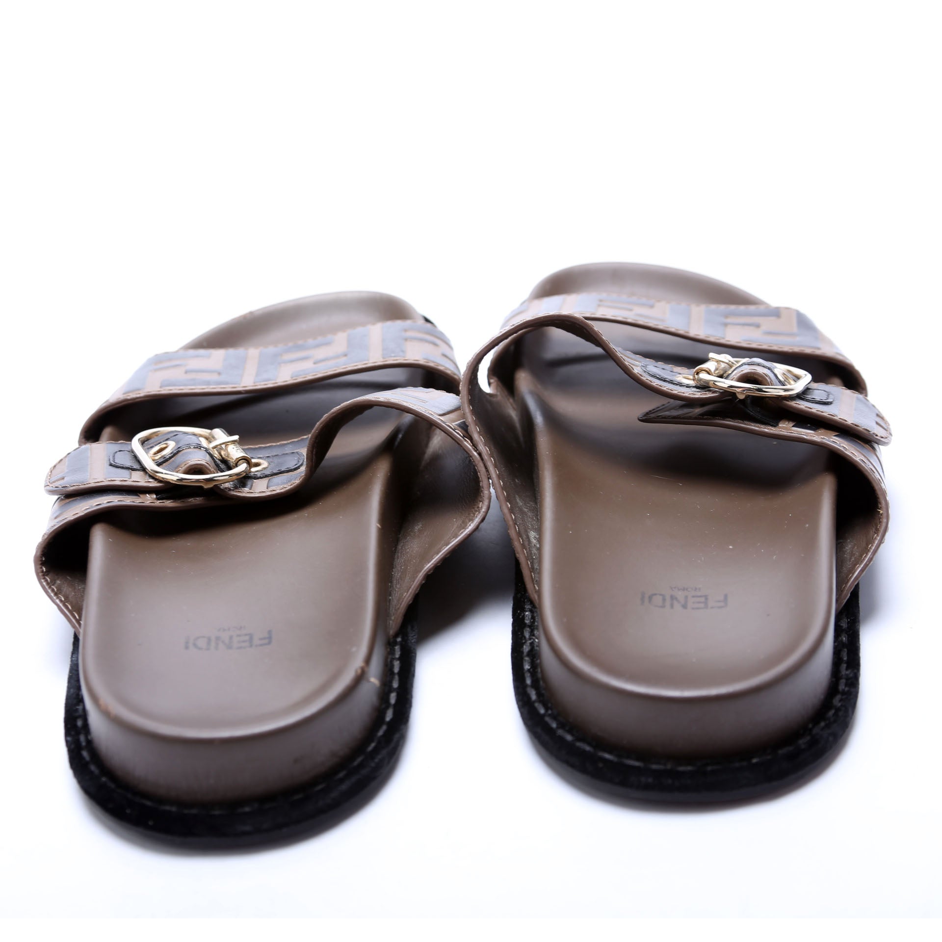 FF Logo Zucca Slides Size 37.5 Brown