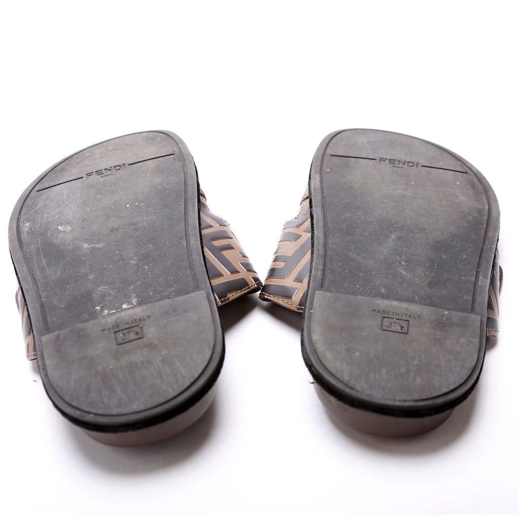 FF Logo Zucca Slides Size 37.5 Brown