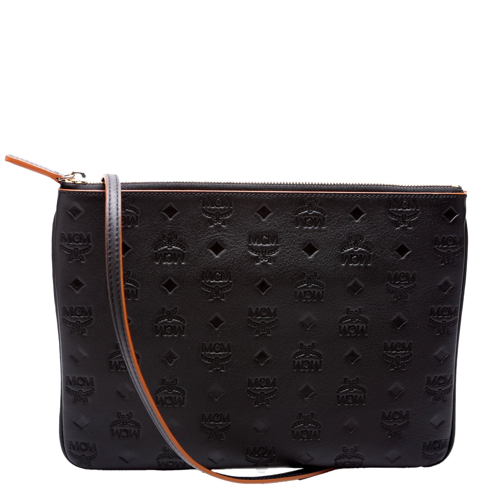 Aren Monogram Leather Crossbody Pouch Black