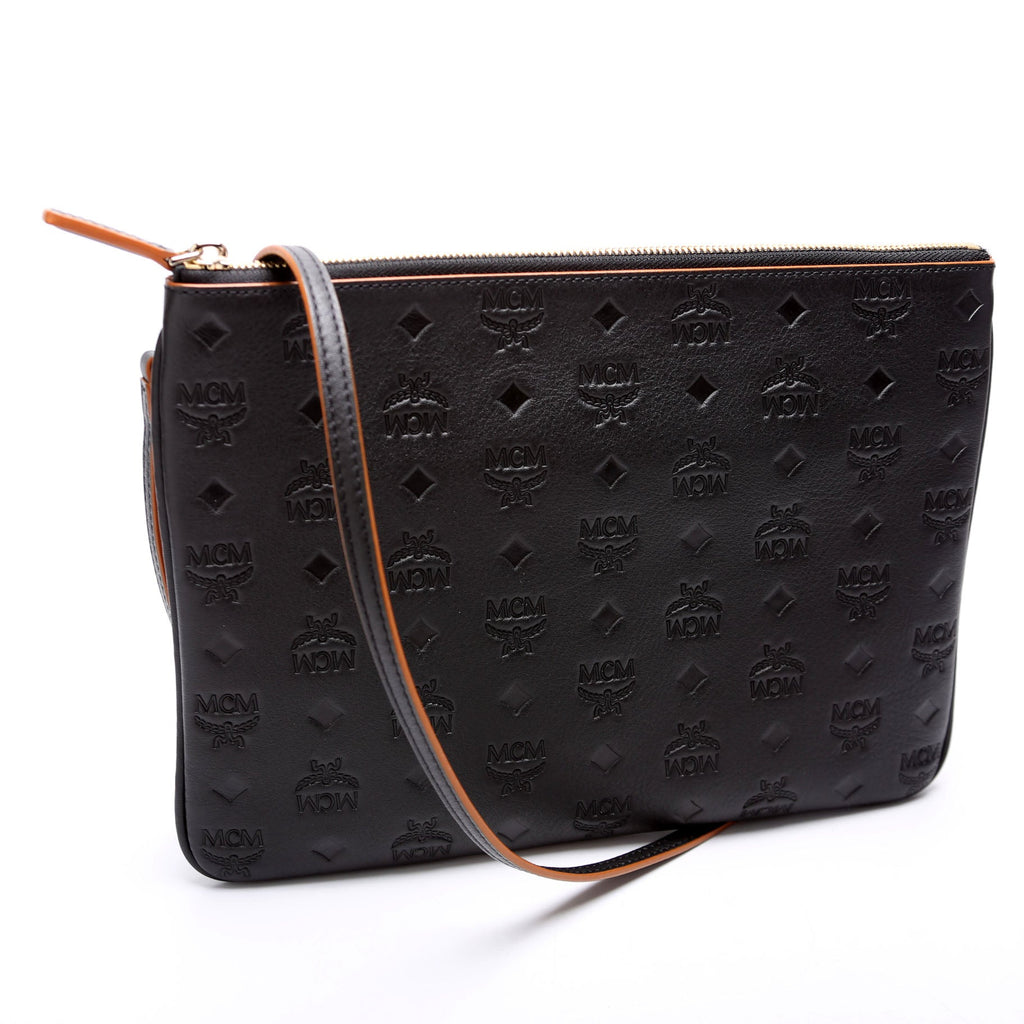 Aren Monogram Leather Crossbody Pouch Black