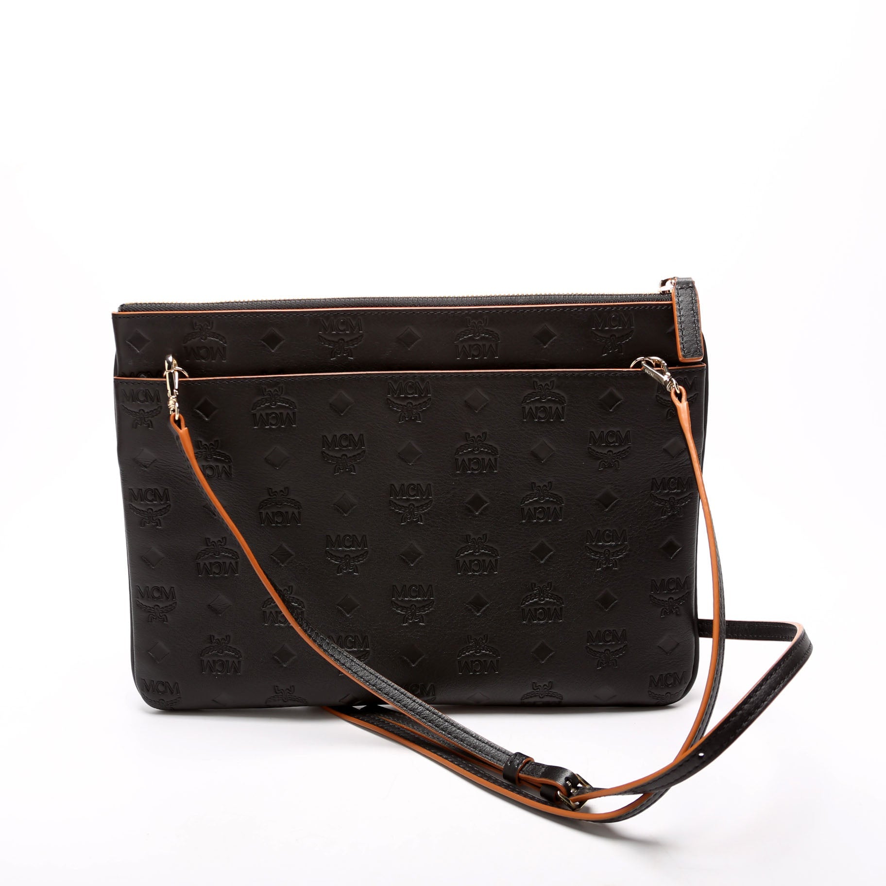 Aren Monogram Leather Crossbody Pouch Black
