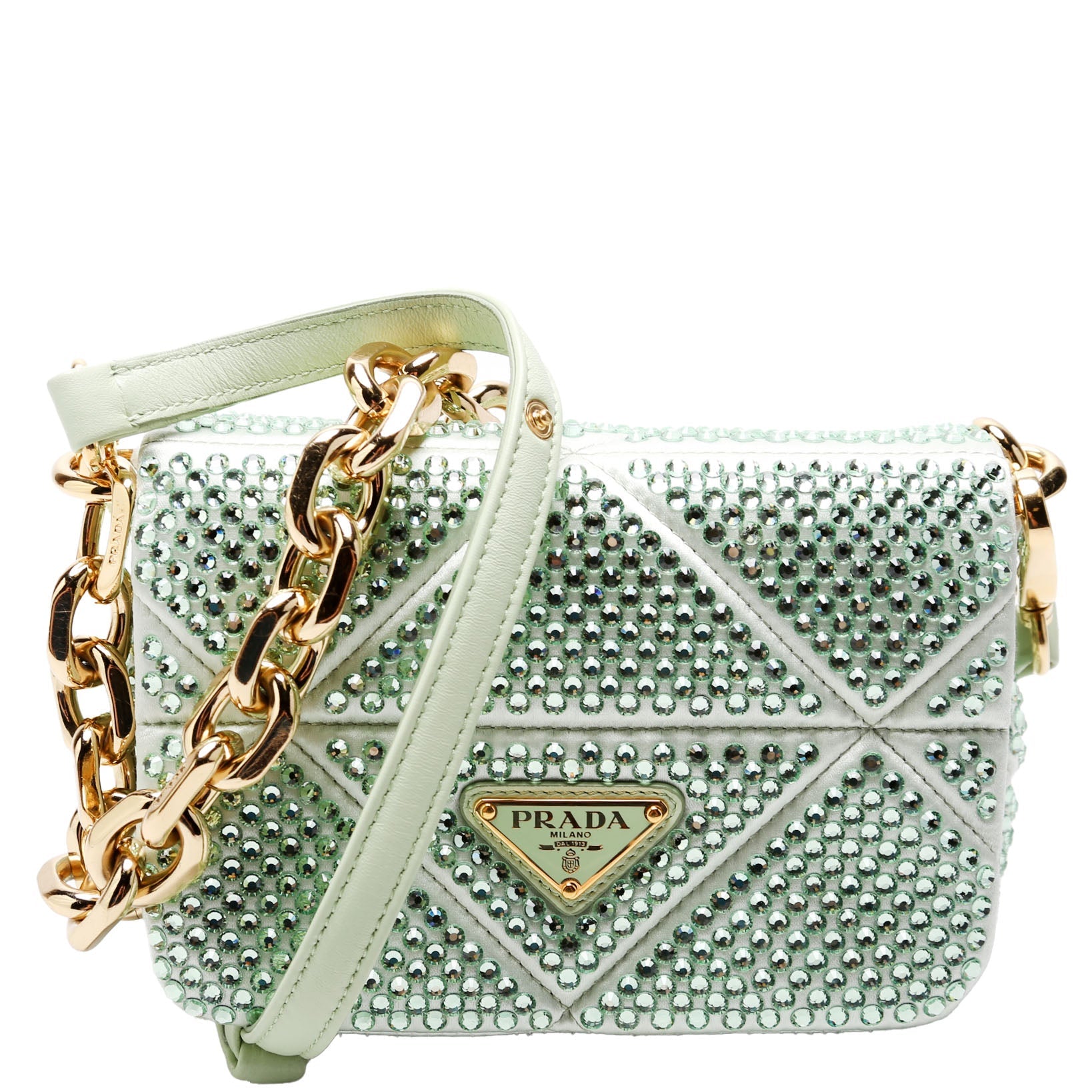 Prada Triangle Logo Crystal Shoulder Bag Green