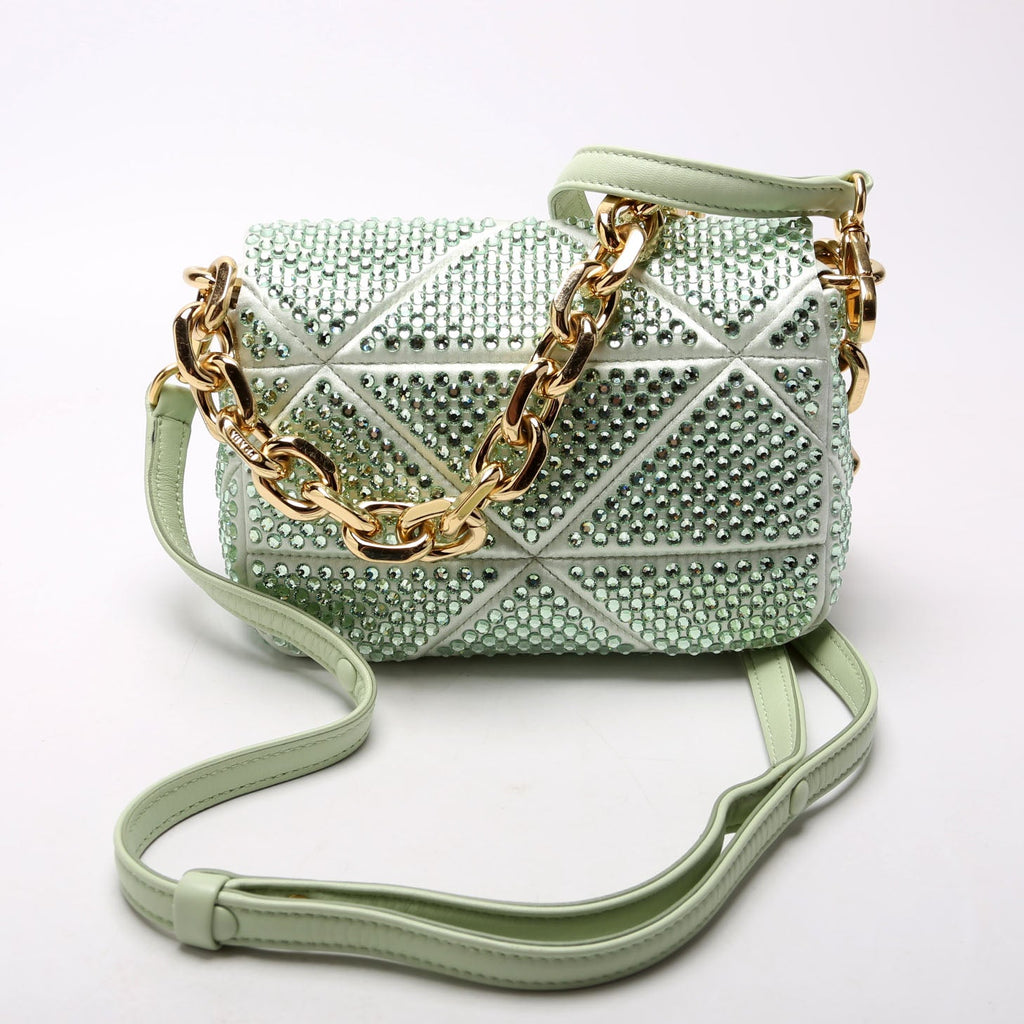 Prada Triangle Logo Crystal Shoulder Bag Green
