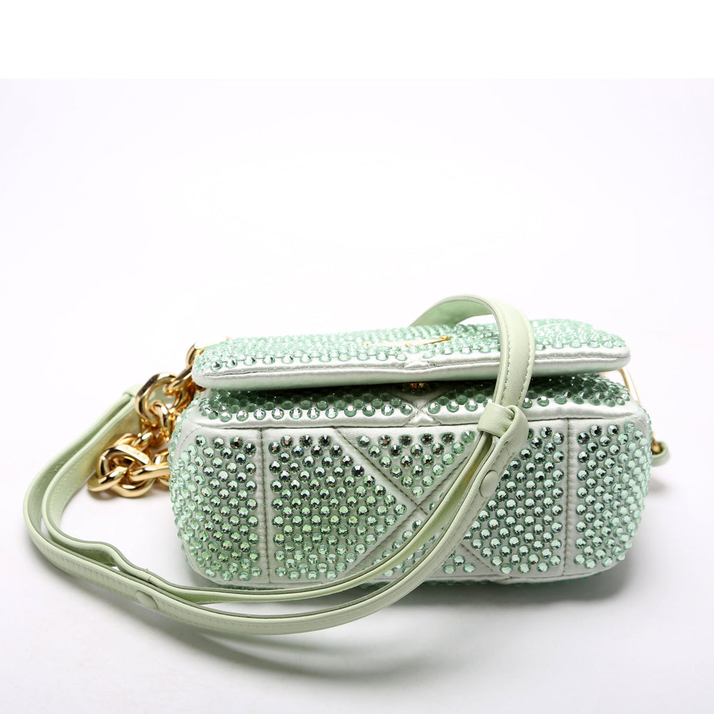 Prada Triangle Logo Crystal Shoulder Bag Green