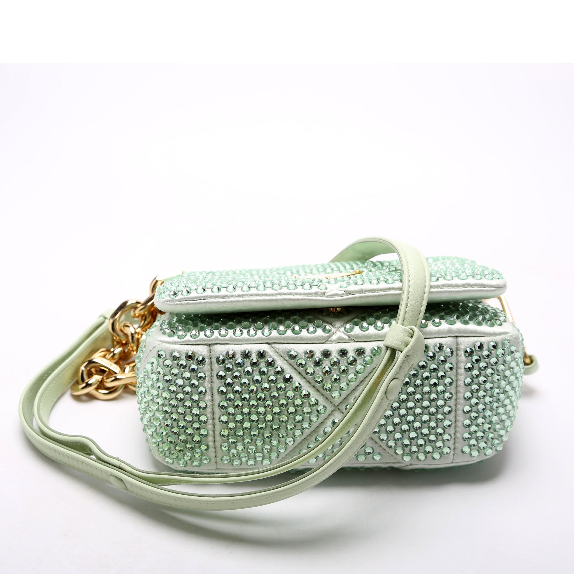 Prada Triangle Logo Crystal Shoulder Bag Green